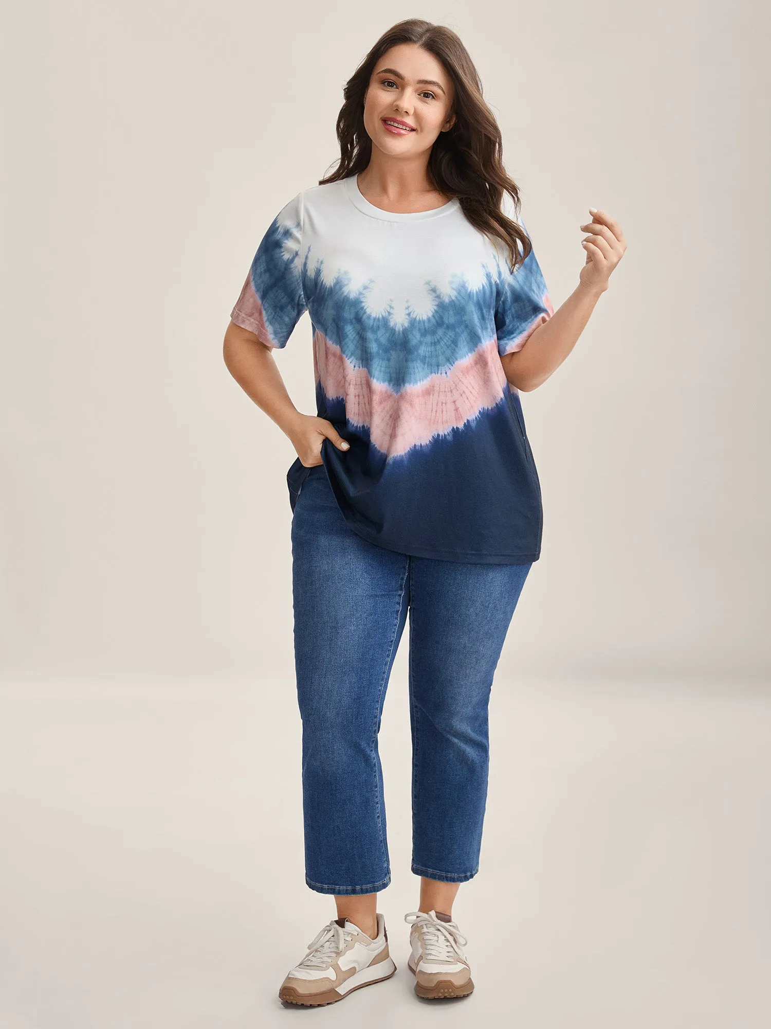 Tie-Dye Print Round Neck T-Shirt sold by Bloomchic product image thumbnail 3