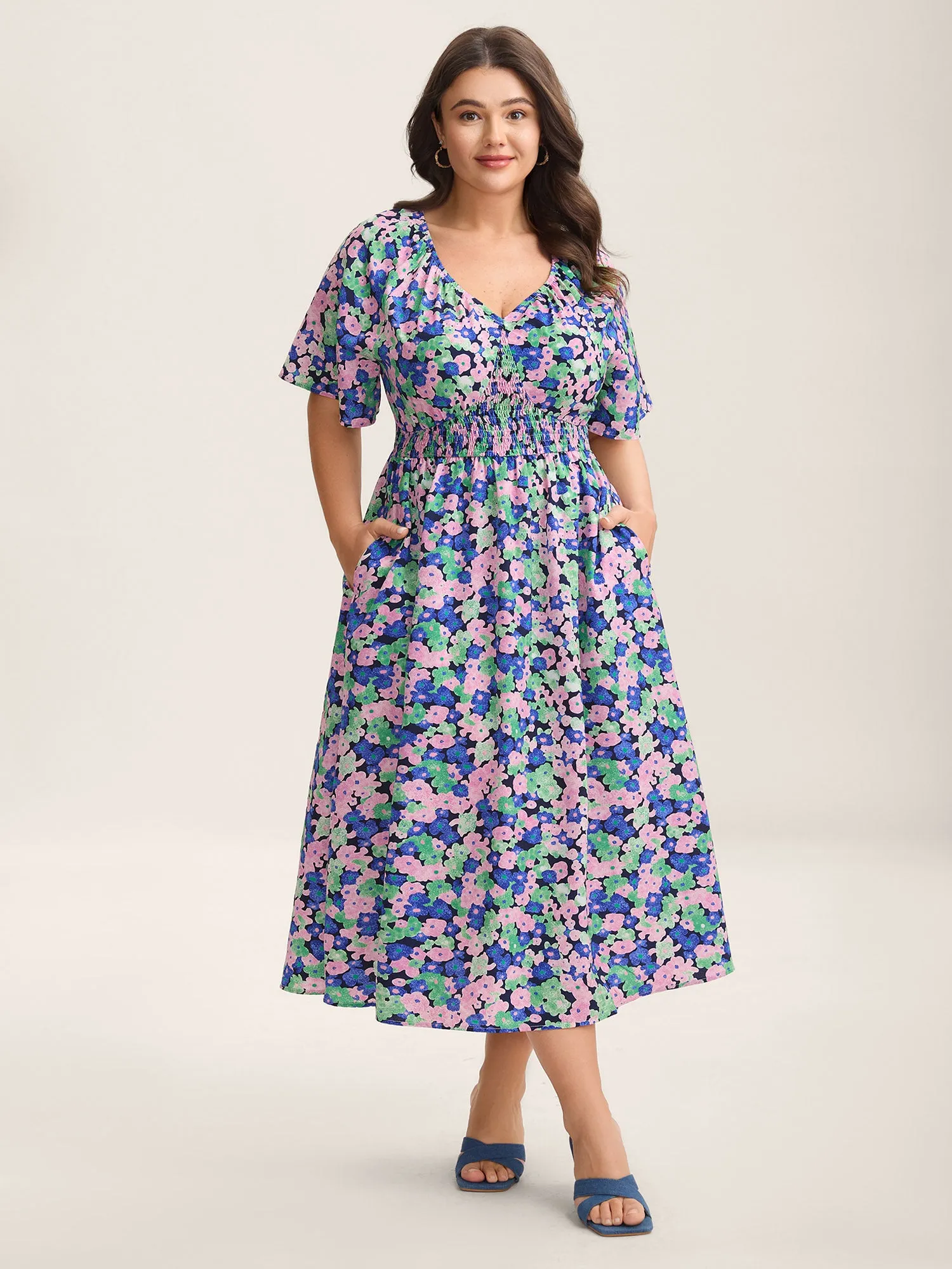 Floral Print Shirred Waist Midi Dress sold by Bloomchic product image thumbnail 2