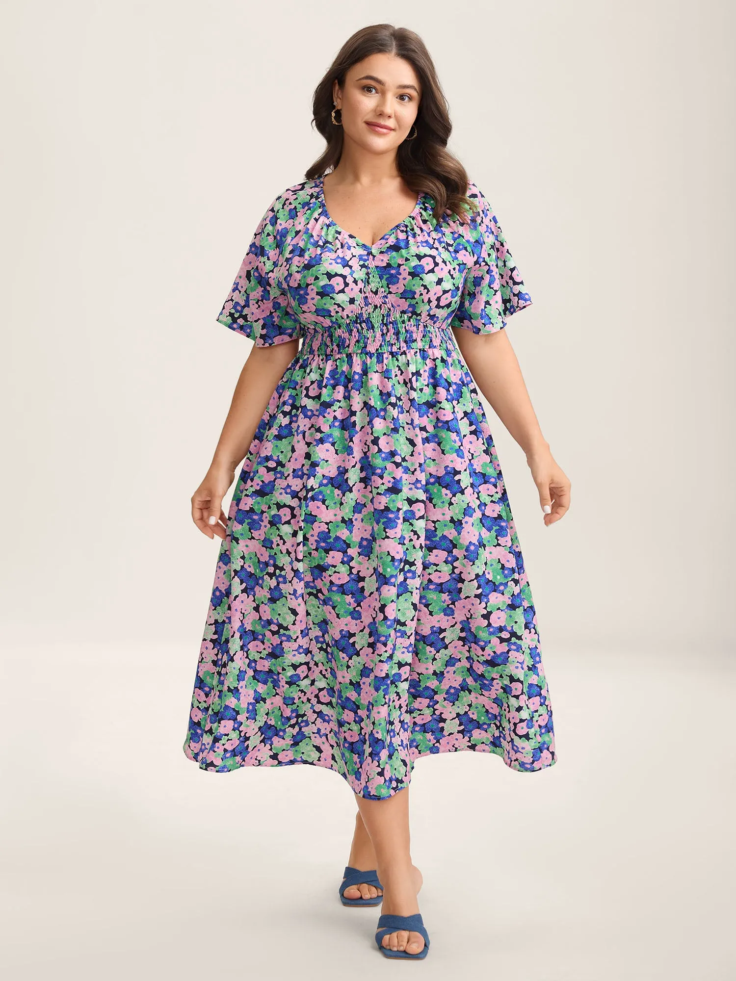 Floral Print Shirred Waist Midi Dress sold by Bloomchic product image thumbnail 3