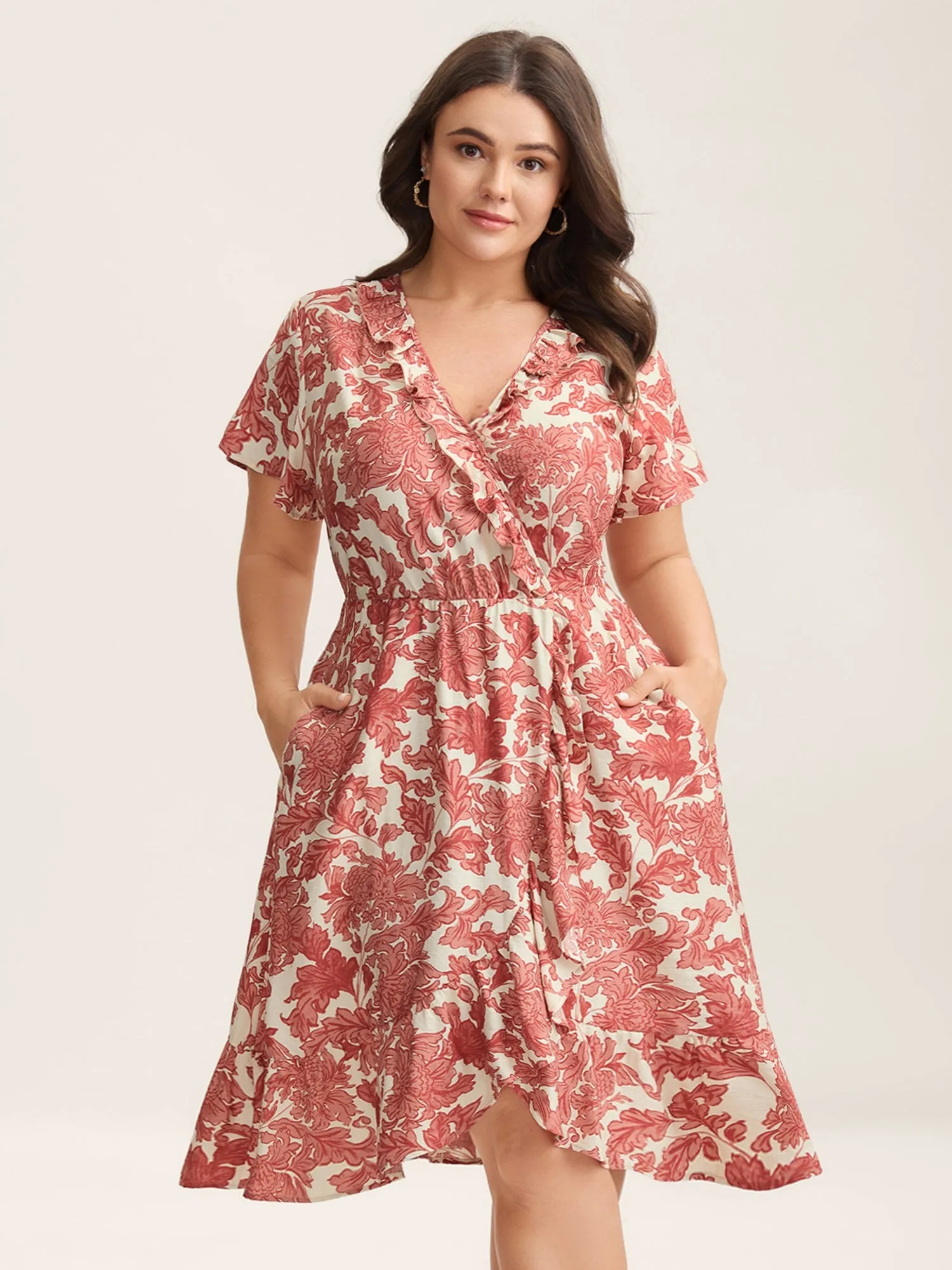 Floral Print Wrap Ruffled Midi Dress sold by Bloomchic