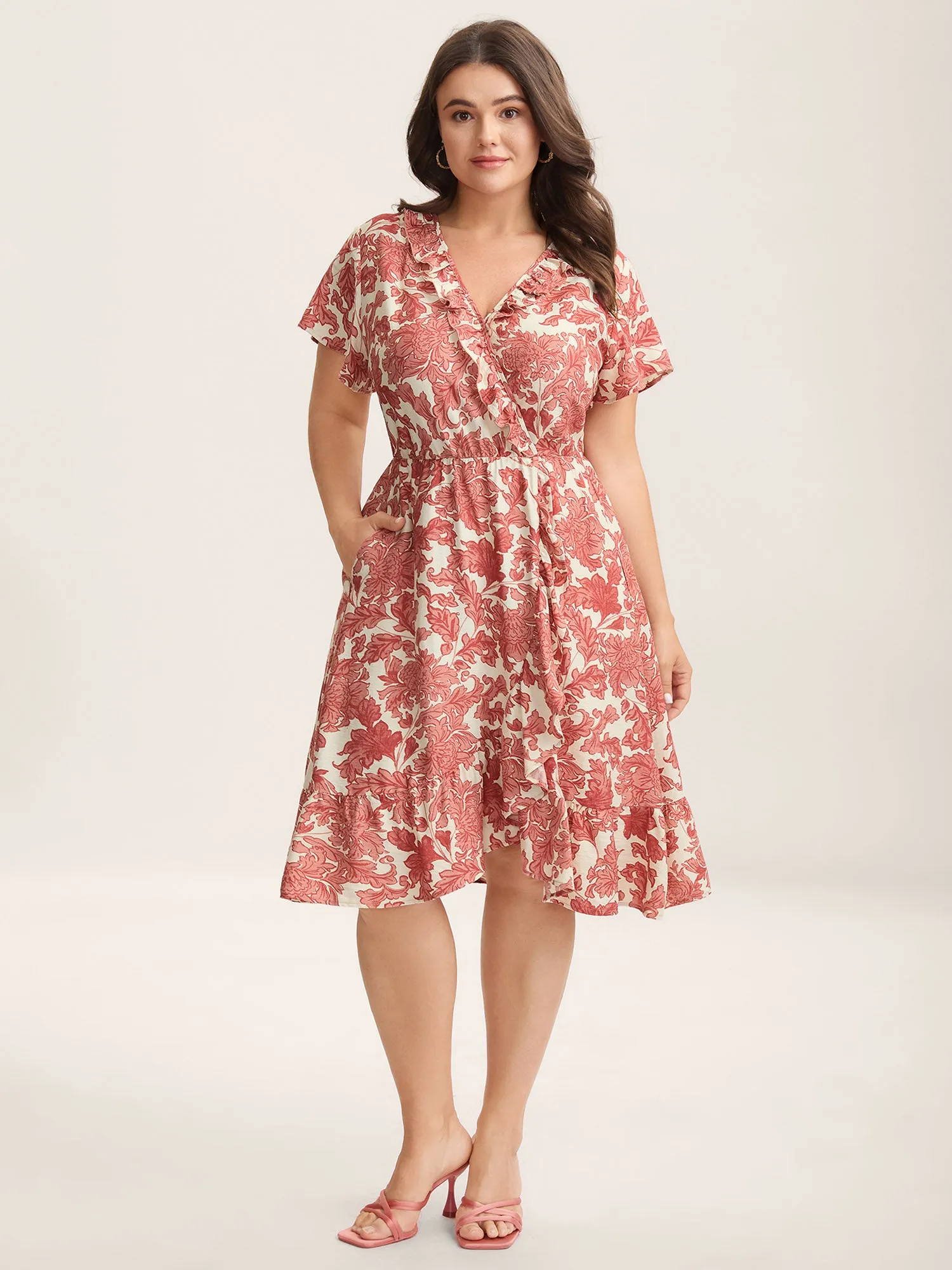 Floral Print Wrap Ruffled Midi Dress sold by Bloomchic product image thumbnail 3