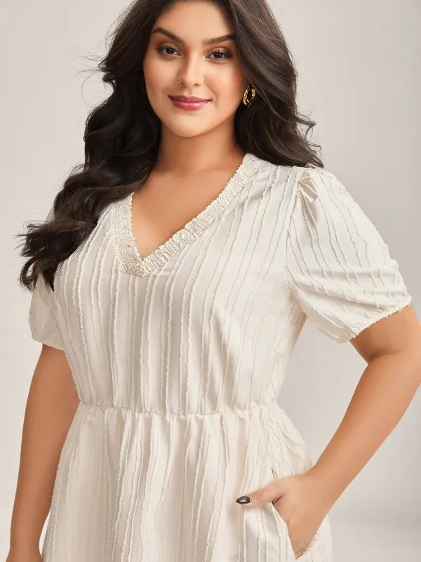 Textured V-Neck Pockets Solid Midi Dress sold by Bloomchic
