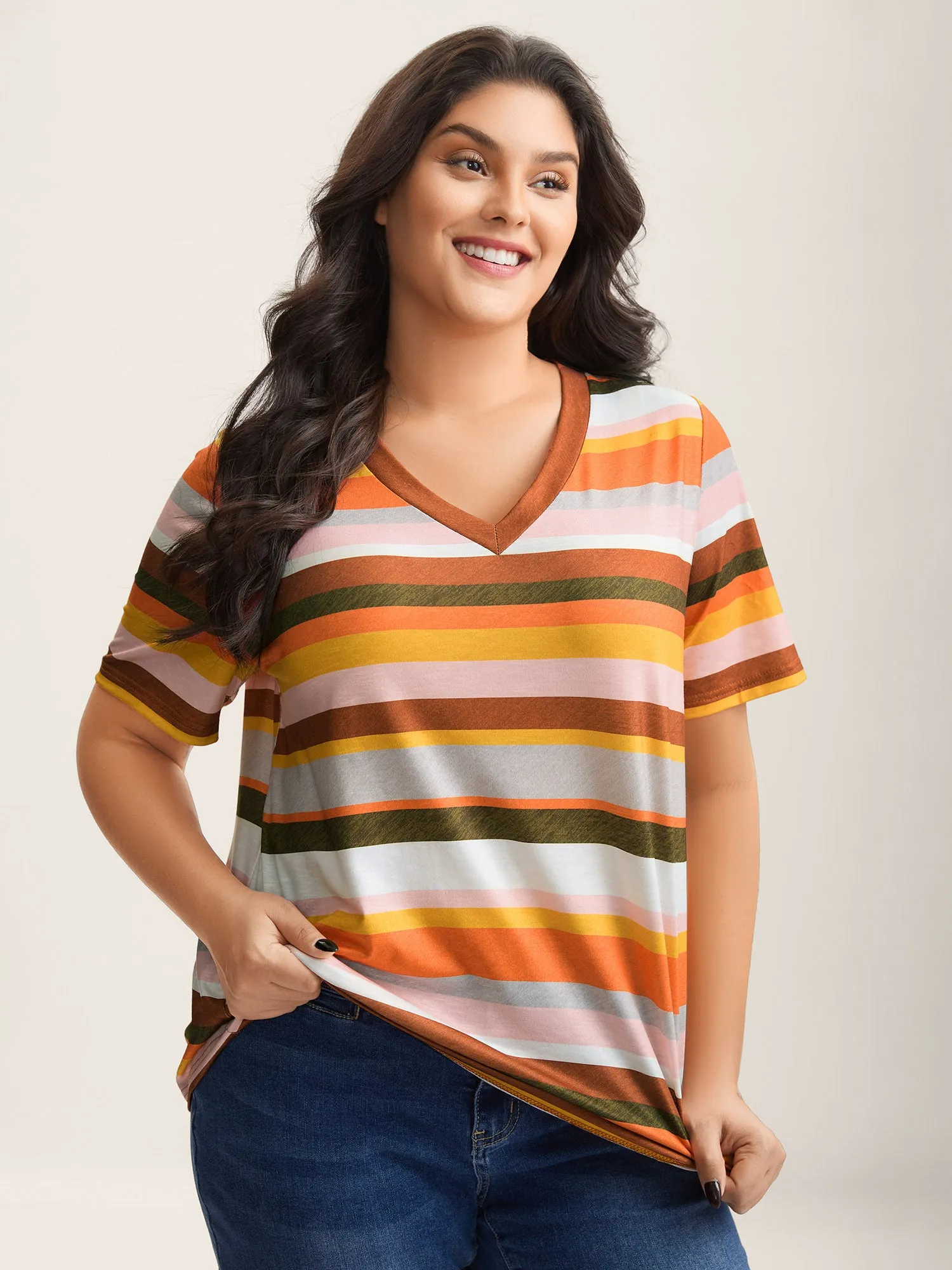 Bamboo Stretchy Colorful Stripes T-Shirt sold by Bloomchic