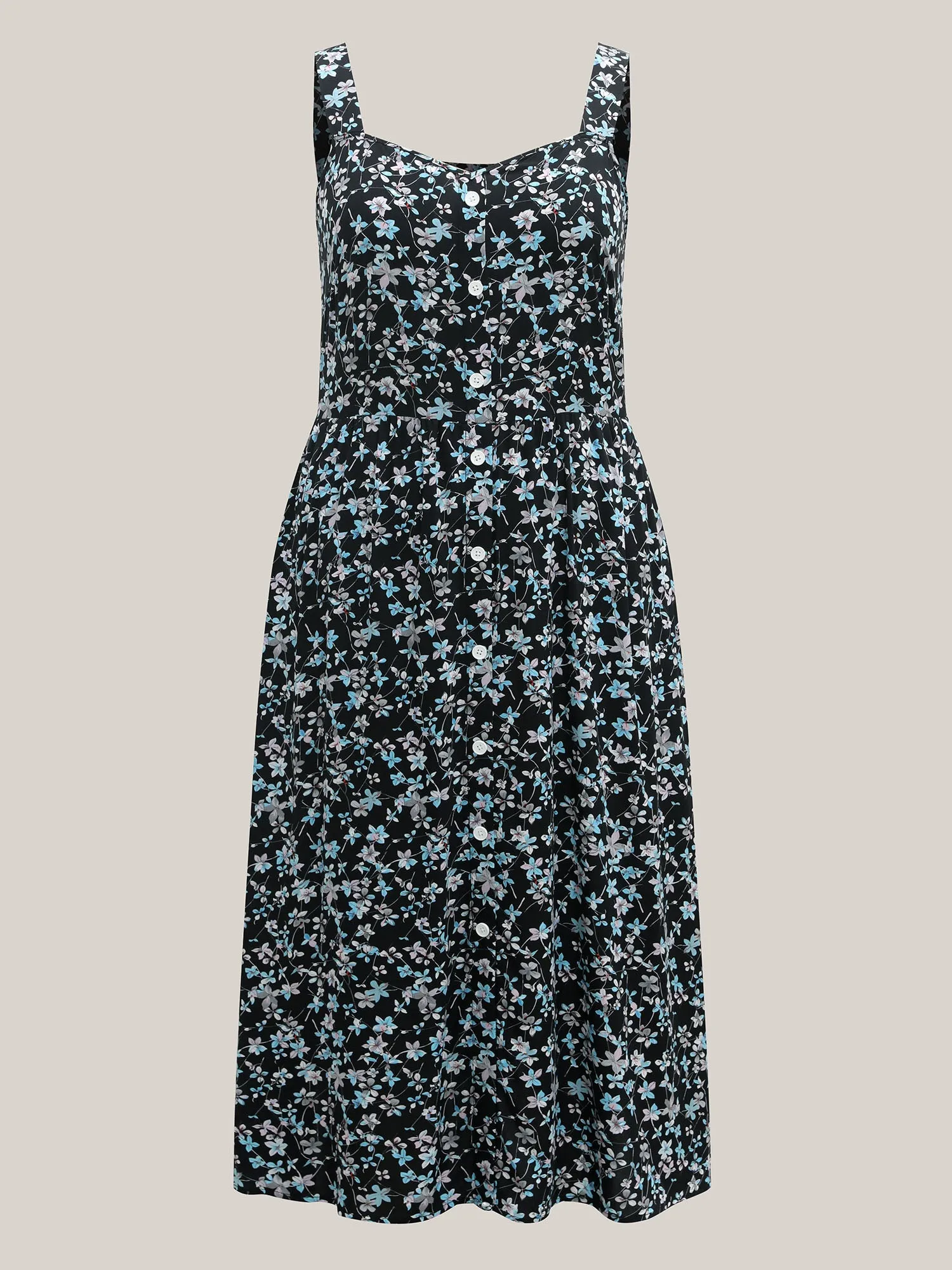 Floral Print Button Detail Sleeveless Pockets Midi Dress sold by Bloomchic product image thumbnail 5