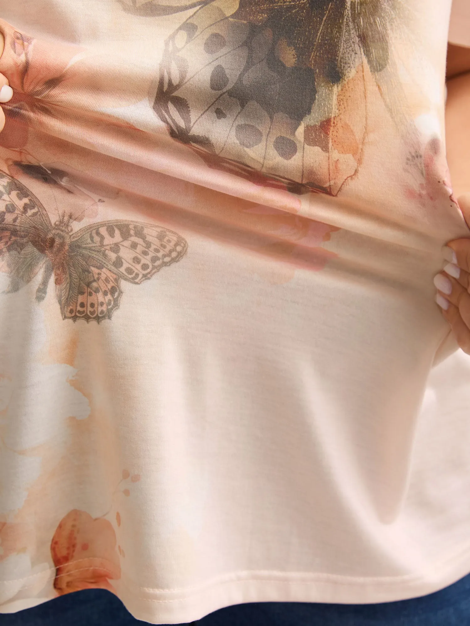 Stretchy Butterfly Print V Neck T-Shirt sold by Bloomchic product image thumbnail 2