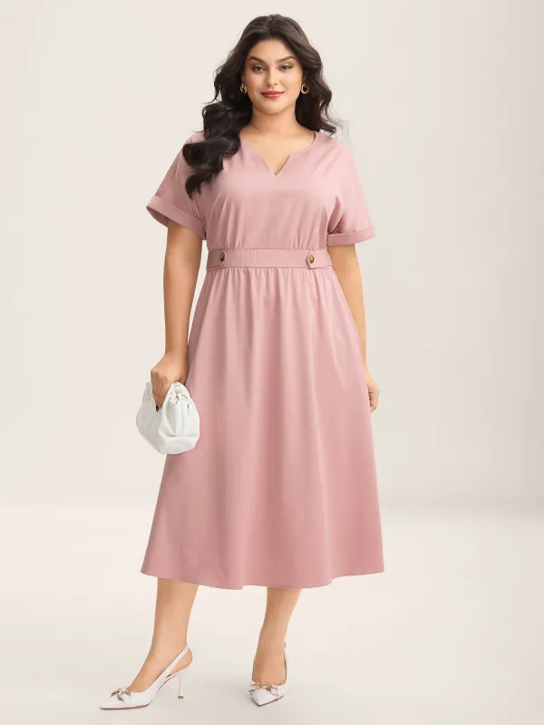 Shirred Back Waist Pockets Midi Dress sold by Bloomchic