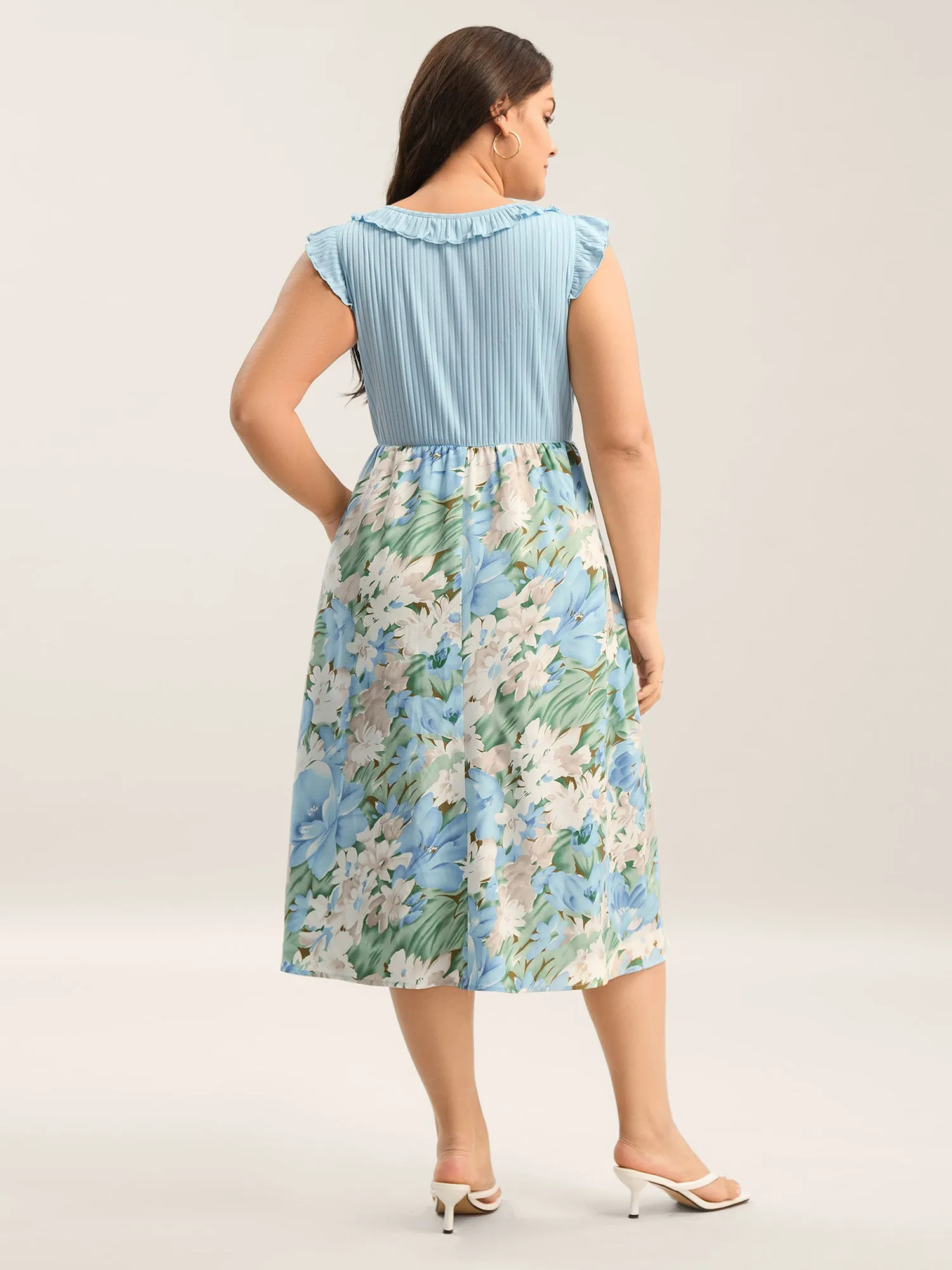 Floral Print Ribbed Stretchy Waist Midi Dress sold by Bloomchic product image thumbnail 4