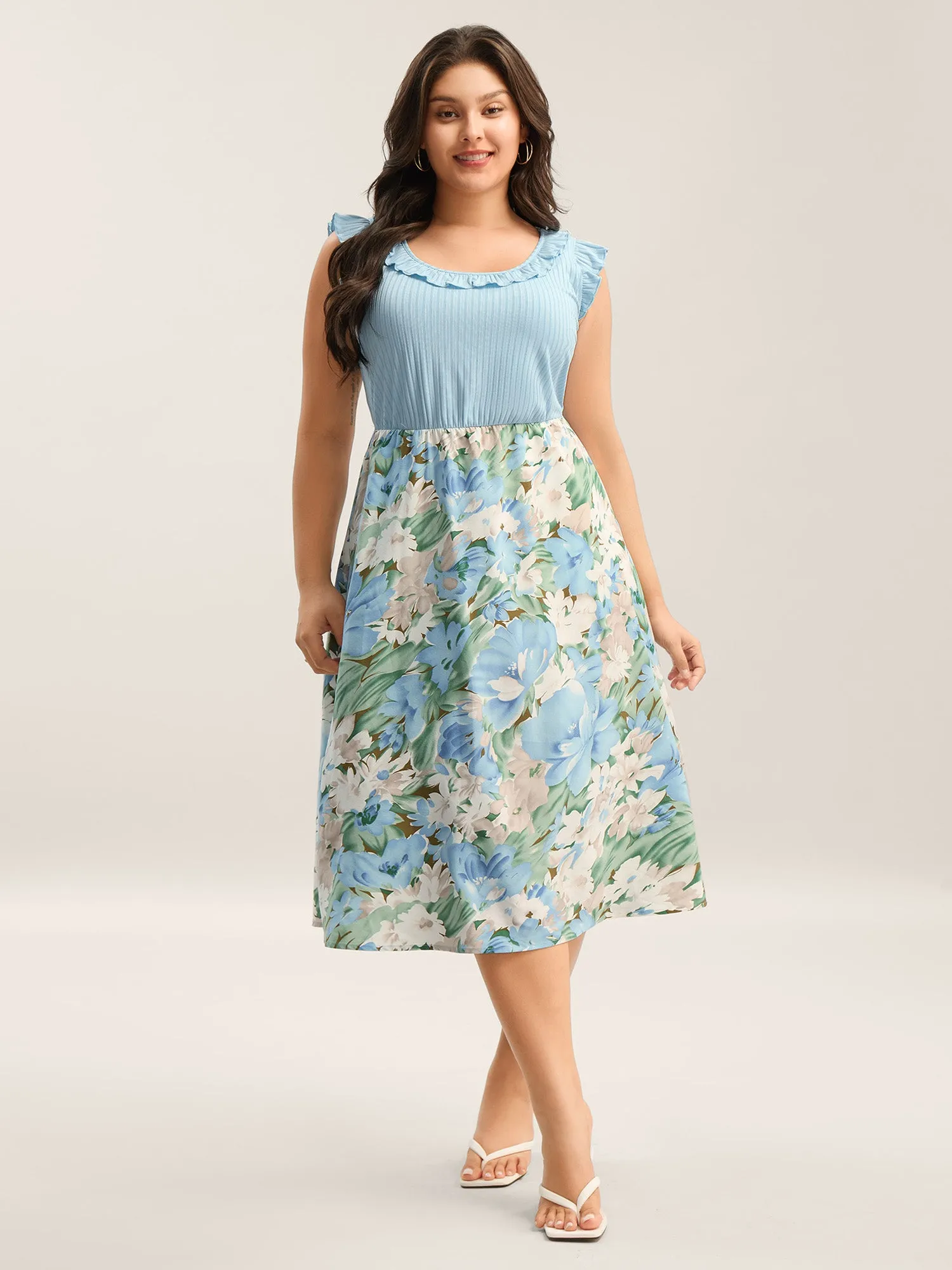 Floral Print Ribbed Stretchy Waist Midi Dress sold by Bloomchic