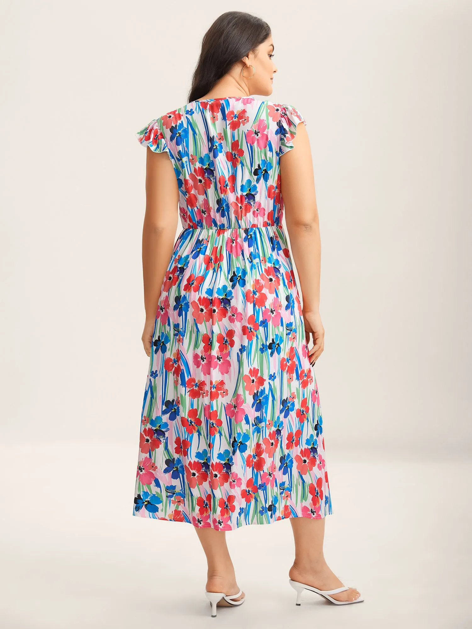 Rayon Floral Print Surplice Pockets Midi Dress sold by Bloomchic product image thumbnail 3