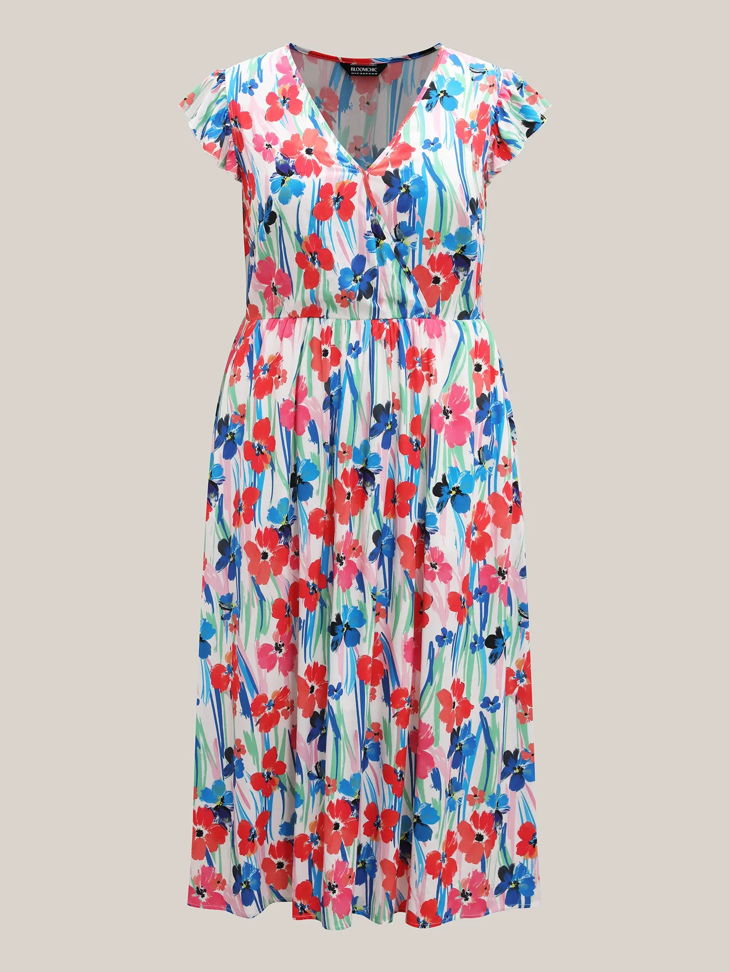 Rayon Floral Print Surplice Pockets Midi Dress sold by Bloomchic product image thumbnail 5