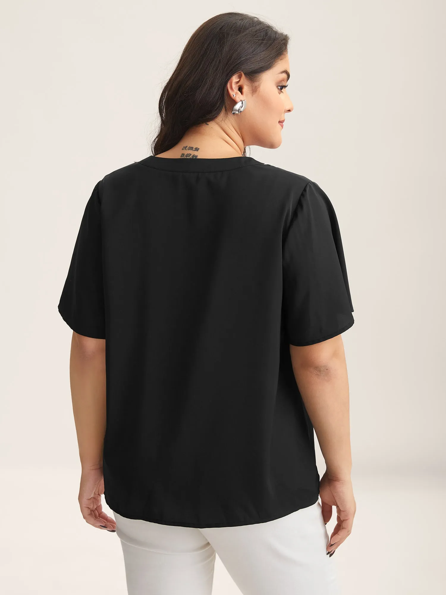 Lace Trim Notched Collar Solid Blouse sold by Bloomchic product image thumbnail 4