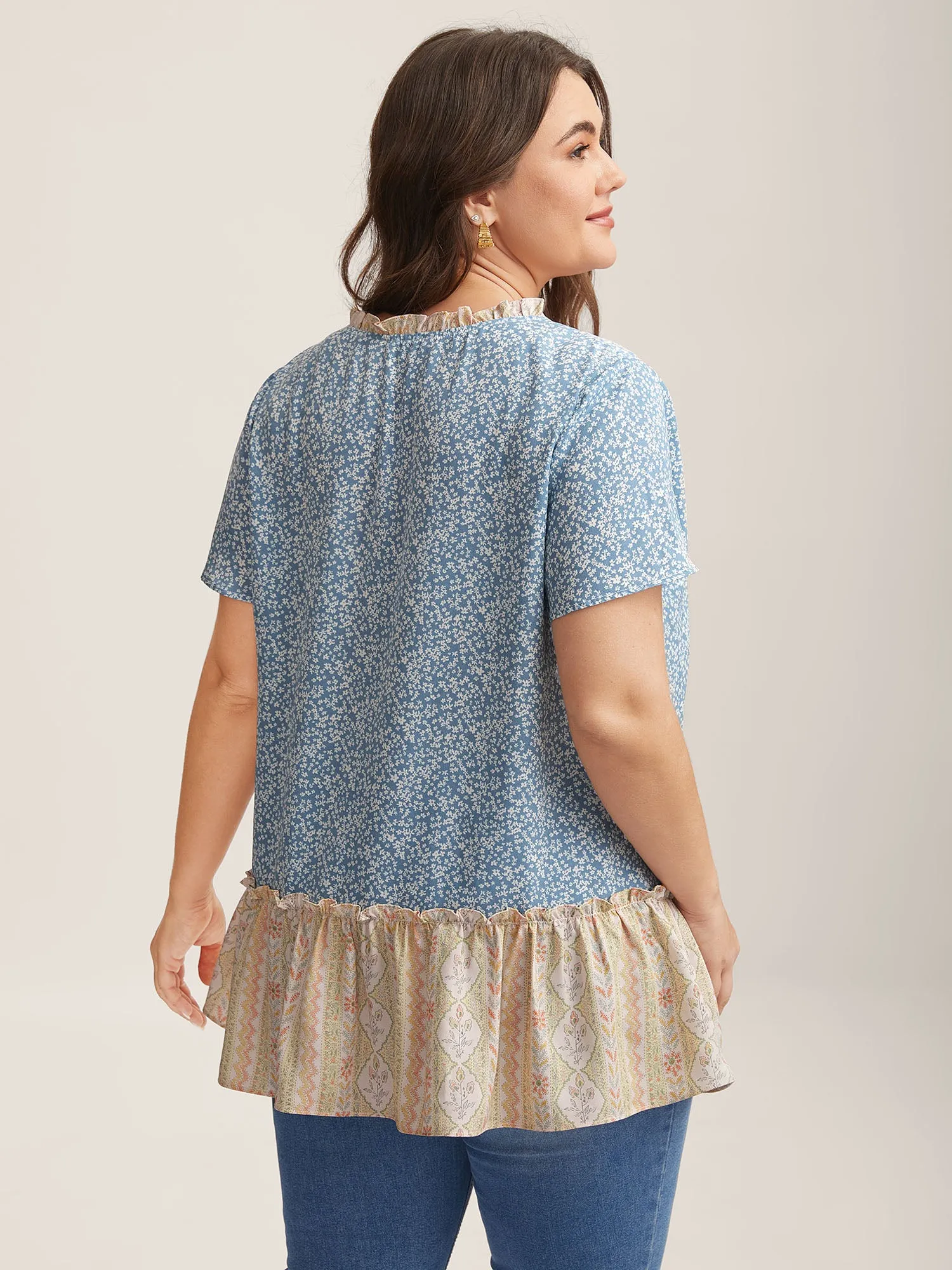 Ruffled Neck Tie Floral Print Blouse sold by Bloomchic product image thumbnail 4