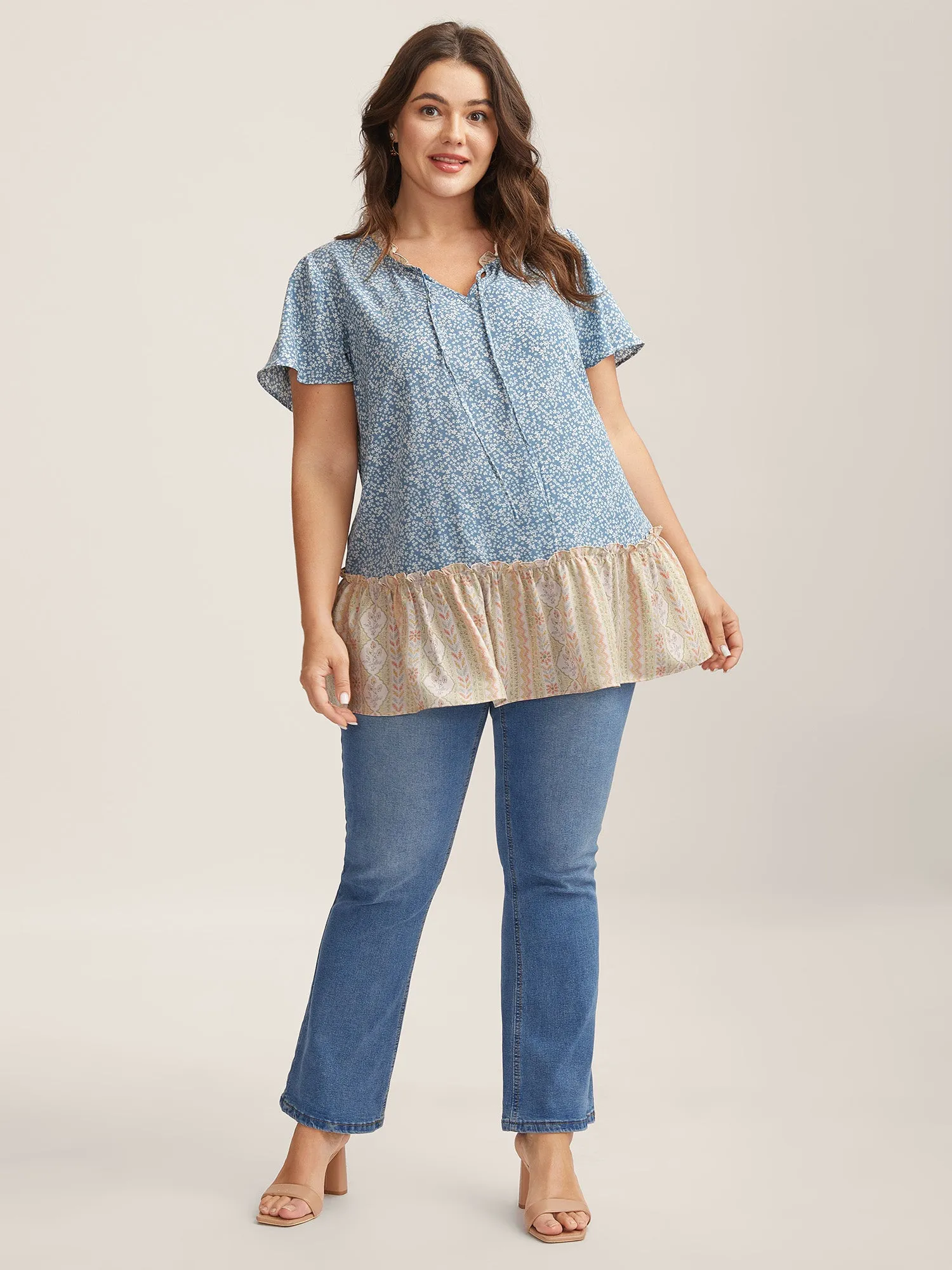 Ruffled Neck Tie Floral Print Blouse sold by Bloomchic product image thumbnail 3