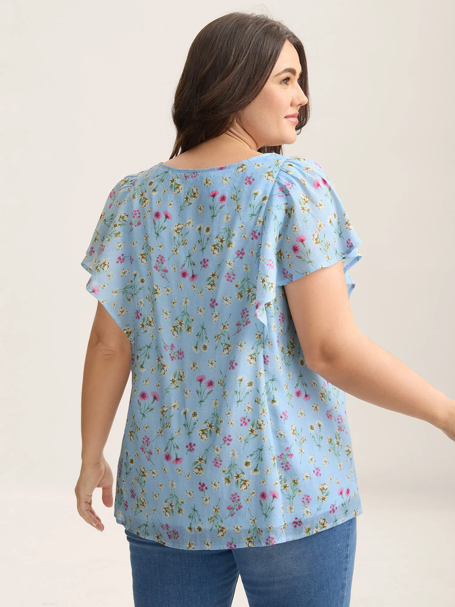 Floral Print Ruffled Flowy Blouse sold by Bloomchic product image thumbnail 4