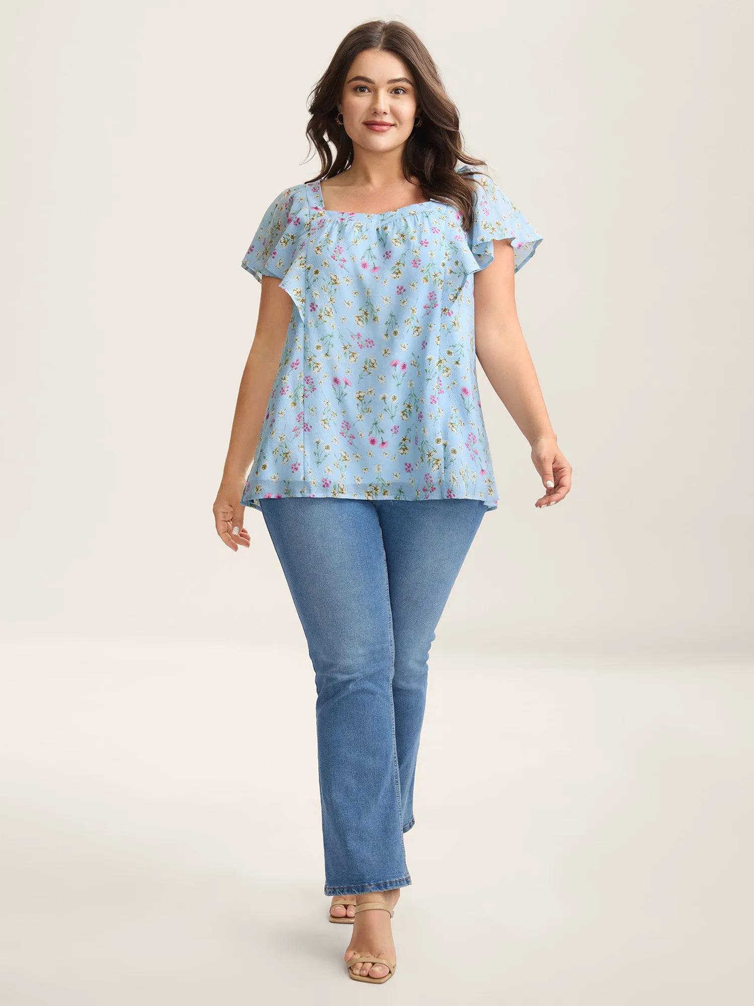 Floral Print Ruffled Flowy Blouse sold by Bloomchic product image thumbnail 3