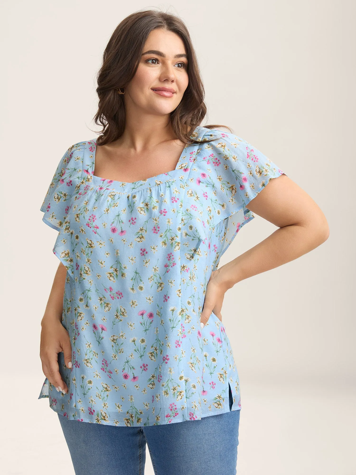 Floral Print Ruffled Flowy Blouse sold by Bloomchic product image thumbnail 2