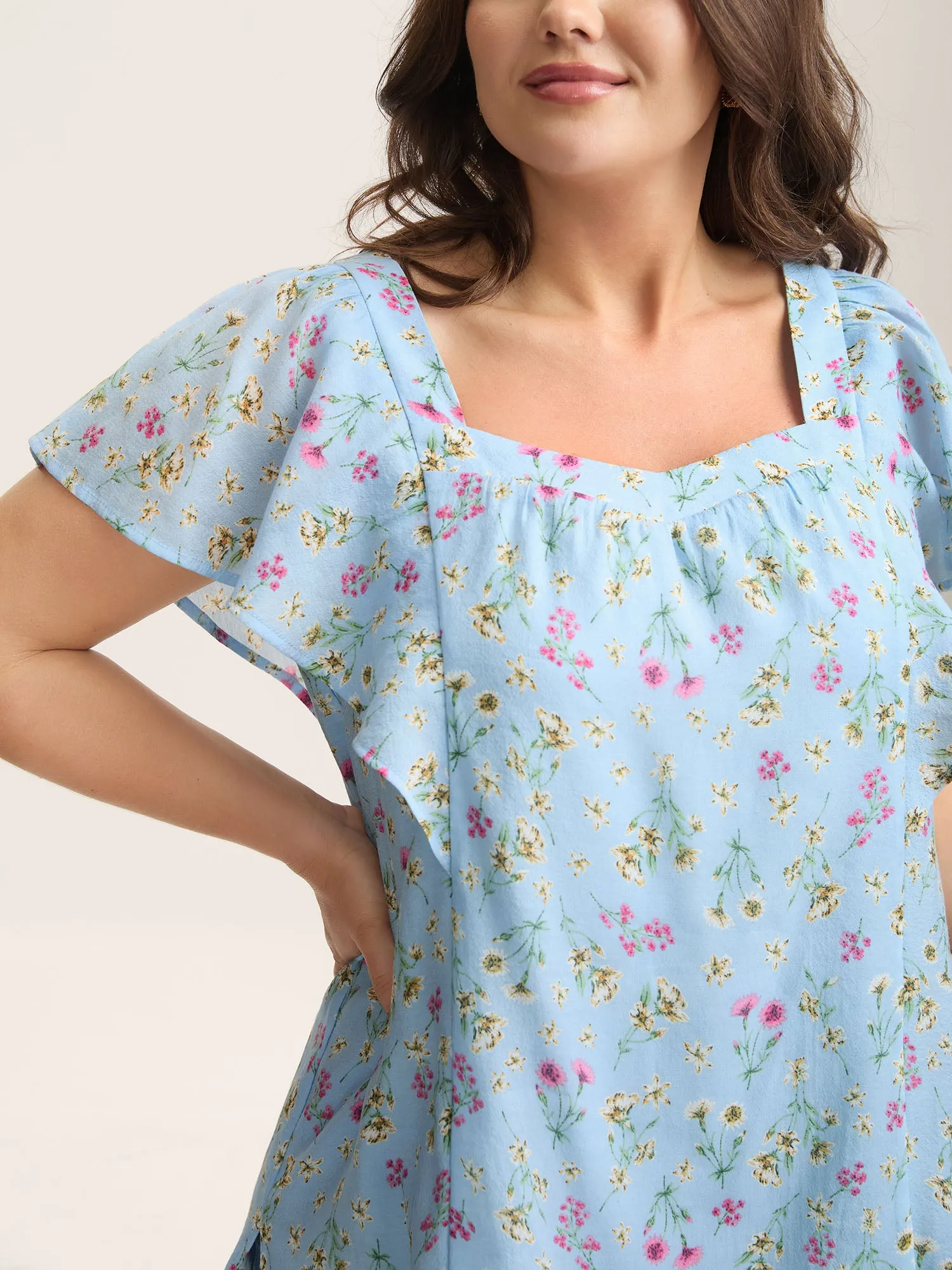 Floral Print Ruffled Flowy Blouse sold by Bloomchic