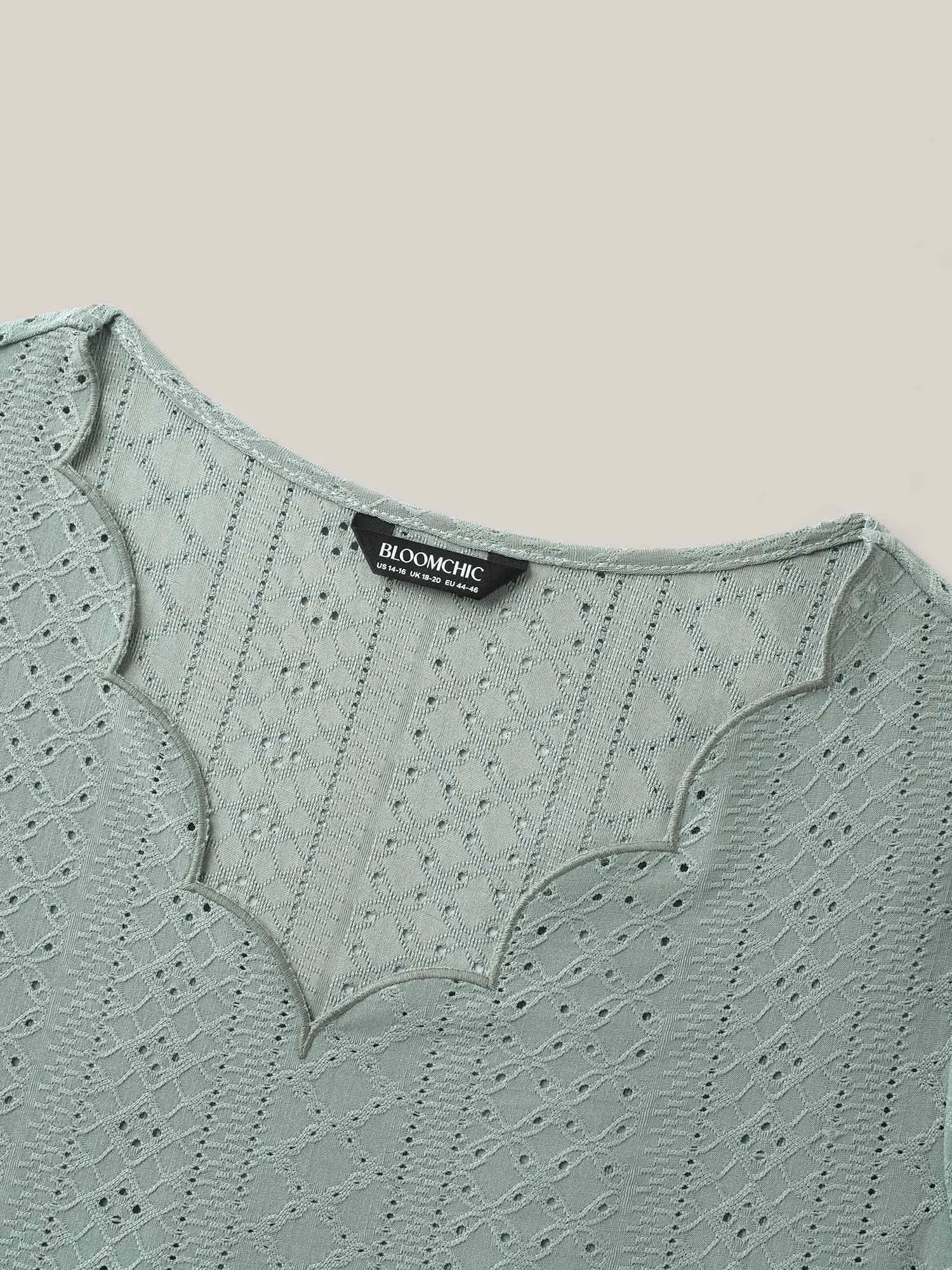 Eyelet Trim Scalloped Neck Stretchy T-Shirt sold by Bloomchic product image thumbnail 5