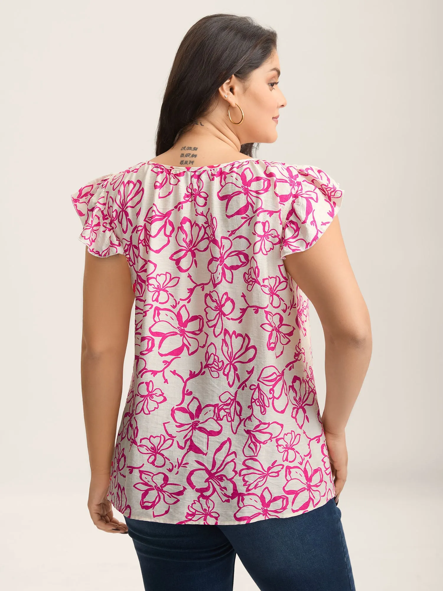 Floral Print Flutter Sleeve Blouse sold by Bloomchic product image thumbnail 4