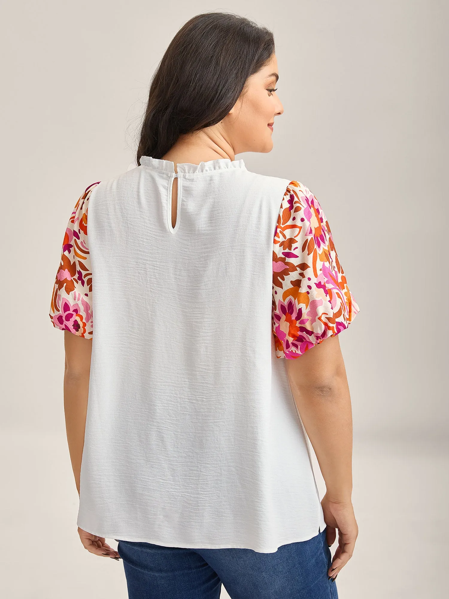 Floral Bubble Sleeve High-Neck Blouse sold by Bloomchic product image thumbnail 4