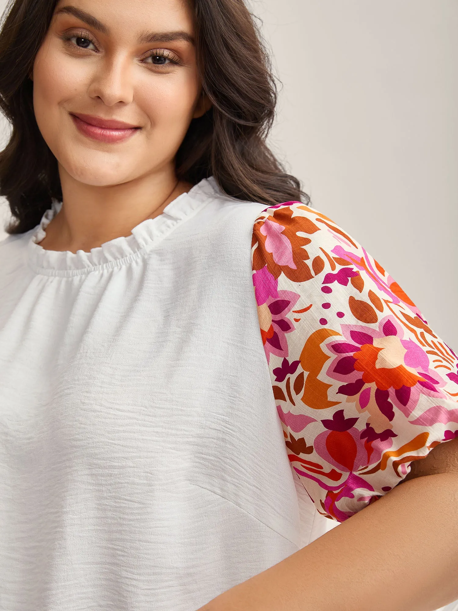 Floral Bubble Sleeve High-Neck Blouse sold by Bloomchic