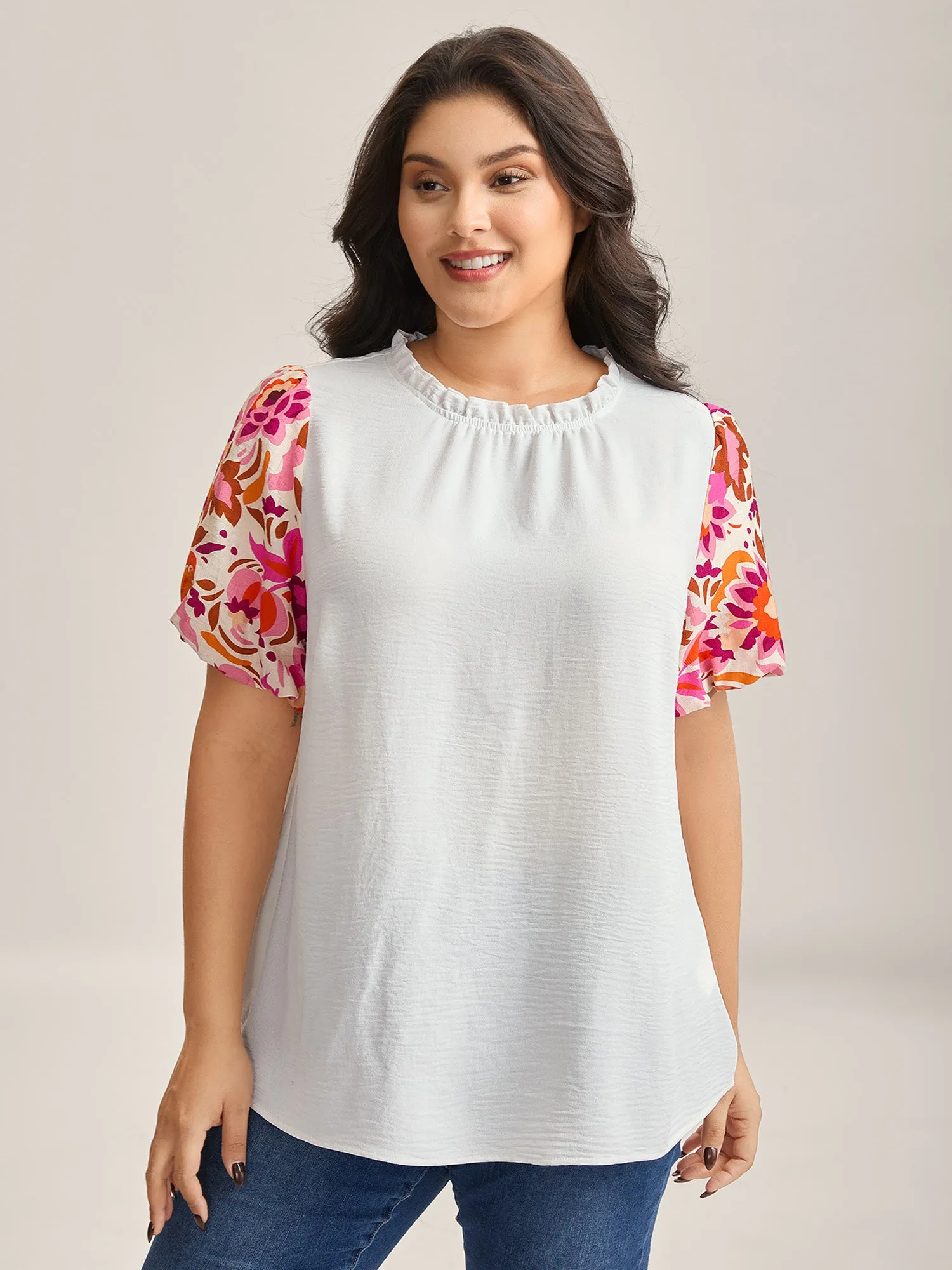 Floral Bubble Sleeve High-Neck Blouse sold by Bloomchic product image thumbnail 2
