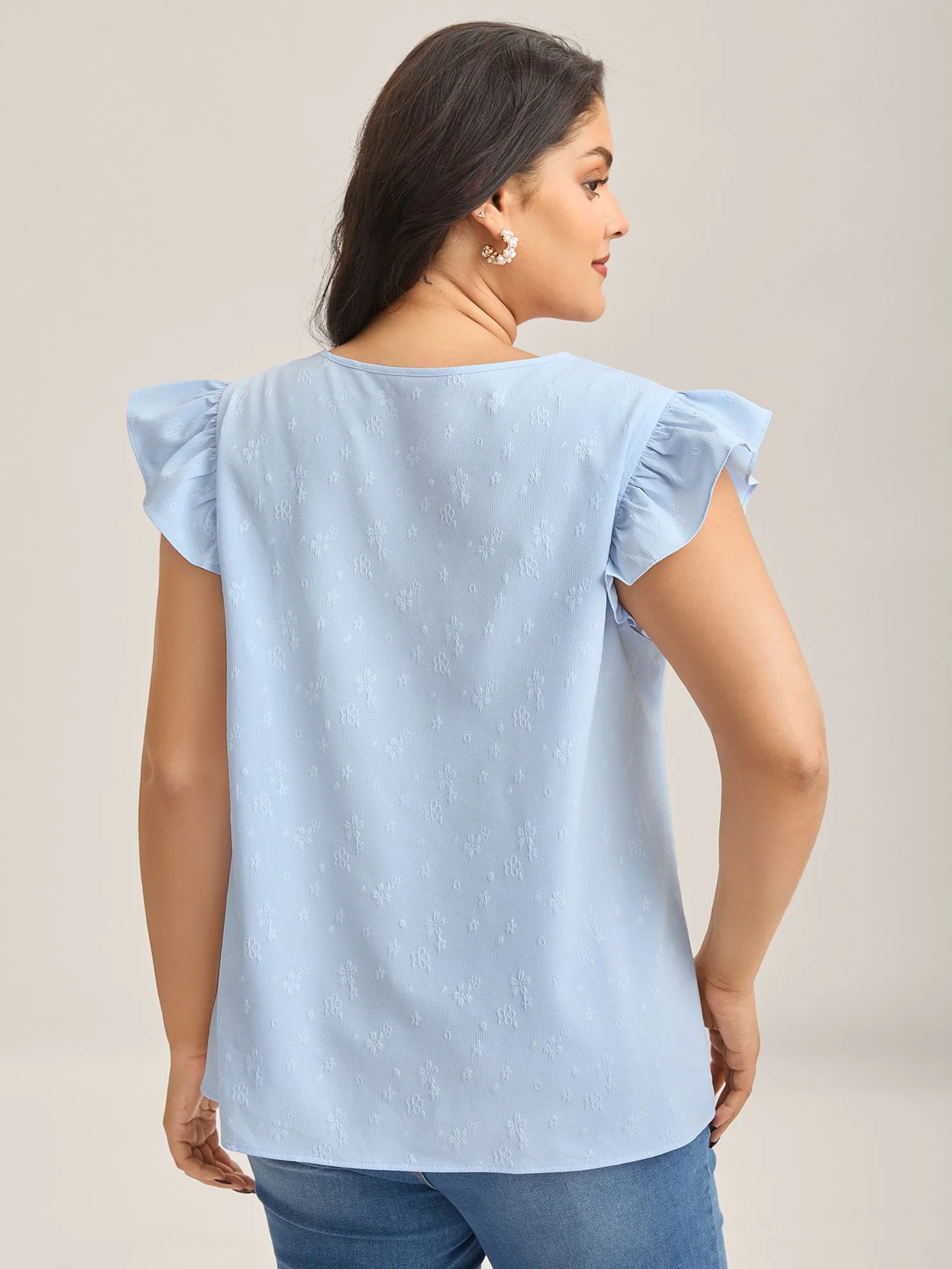 Floral Print Textured Flutter Sleeve Tank Top sold by Bloomchic product image thumbnail 3