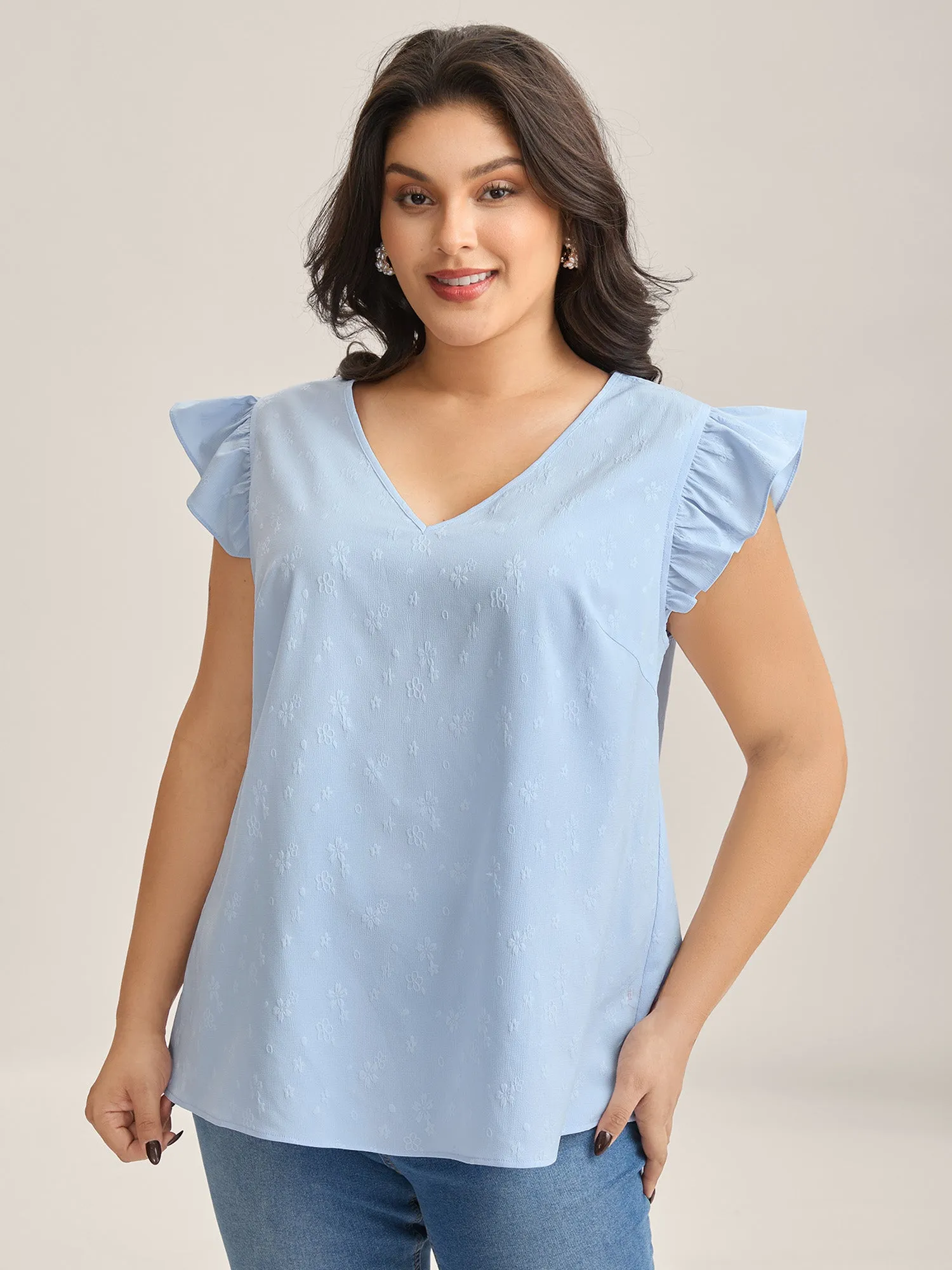 Floral Print Textured Flutter Sleeve Tank Top sold by Bloomchic product image thumbnail 2