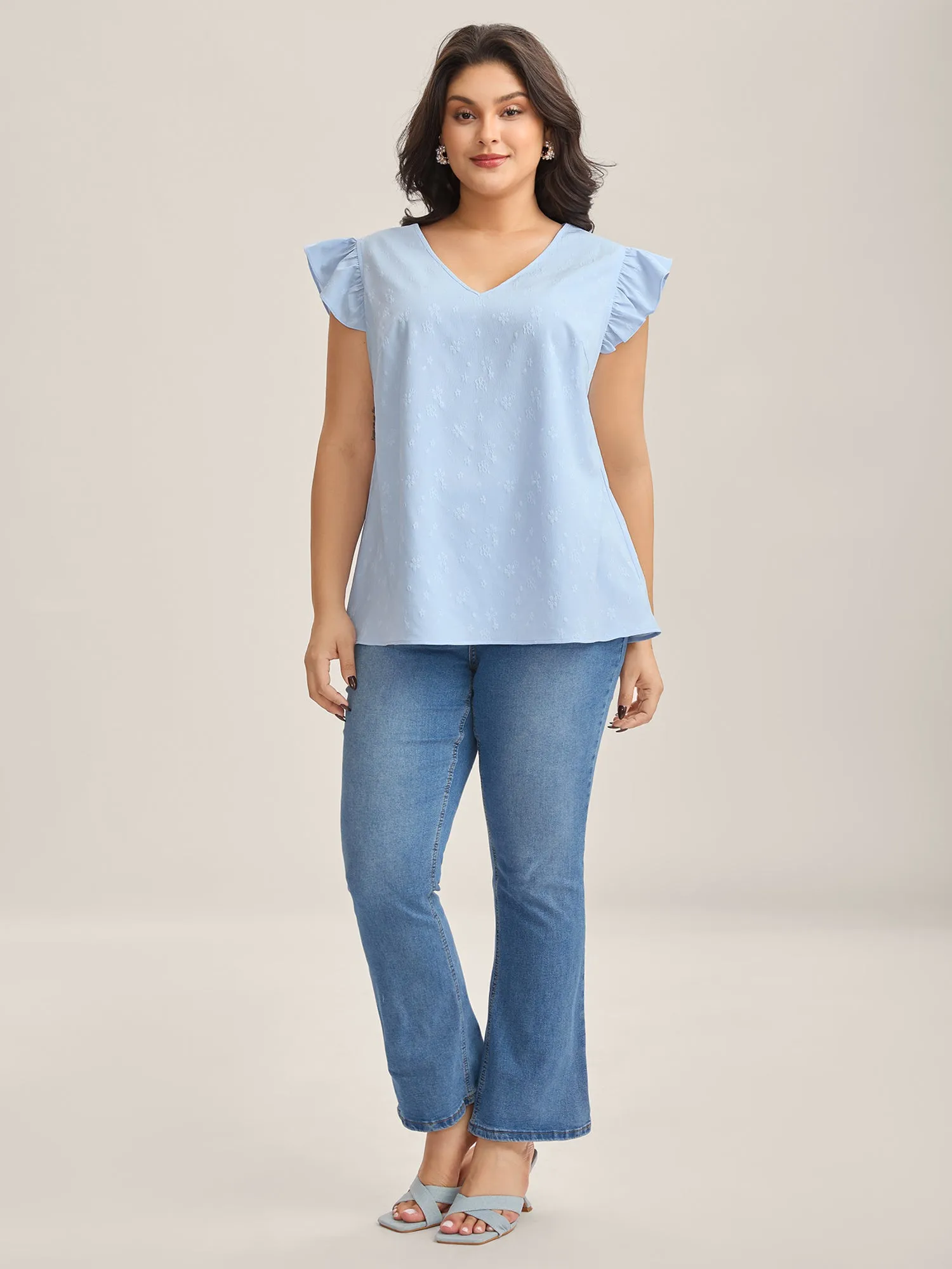 Floral Print Textured Flutter Sleeve Tank Top sold by Bloomchic product image thumbnail 4