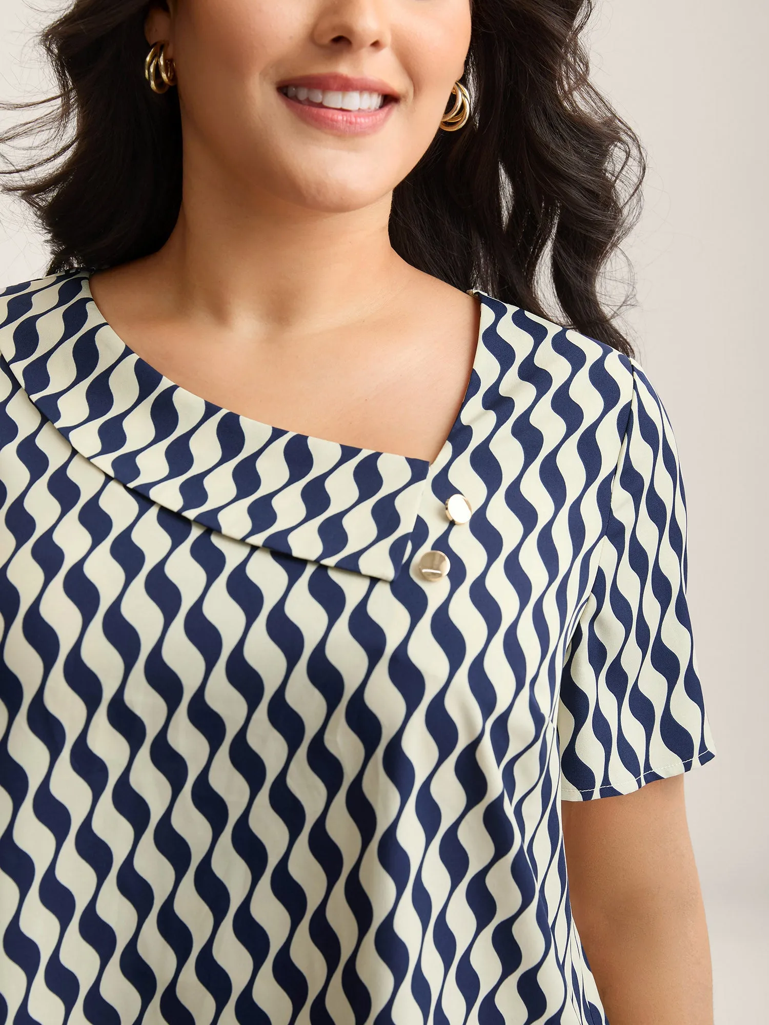 Wavy Print Asymmetrical Neckline Blouse sold by Bloomchic product image thumbnail 2