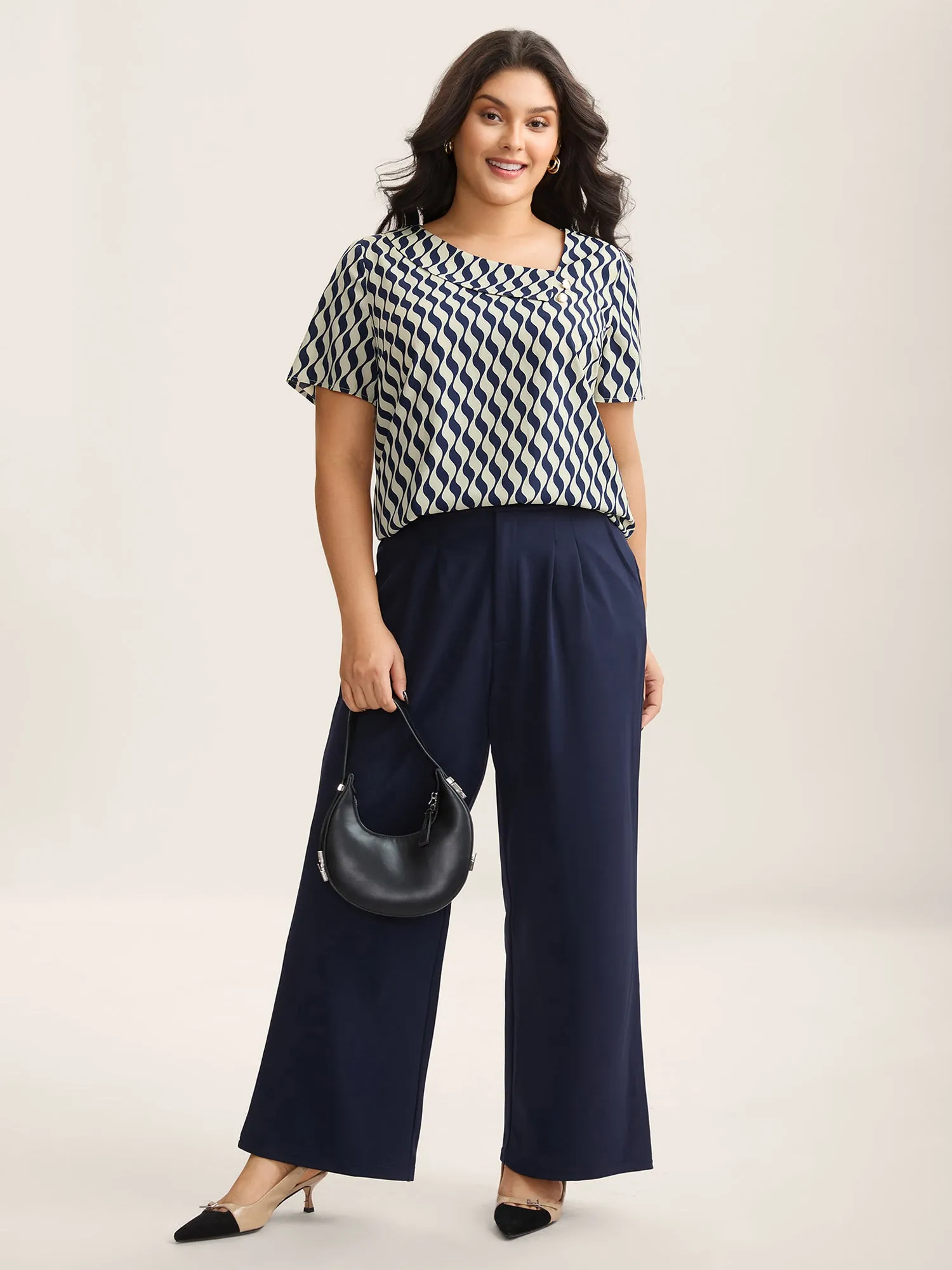 Wavy Print Asymmetrical Neckline Blouse sold by Bloomchic product image thumbnail 3