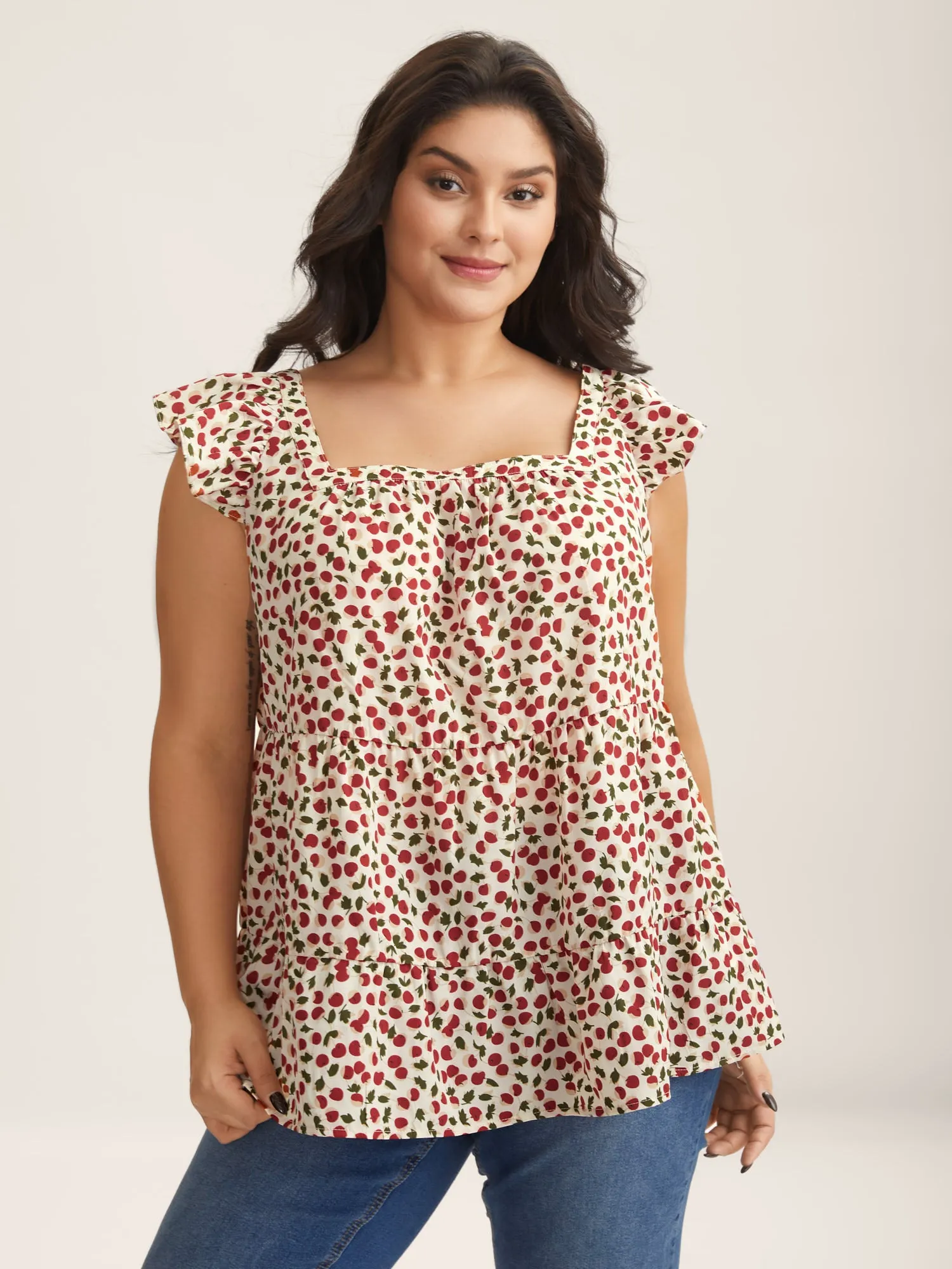Cherry Print Flutter Sleeve Tank Top sold by Bloomchic