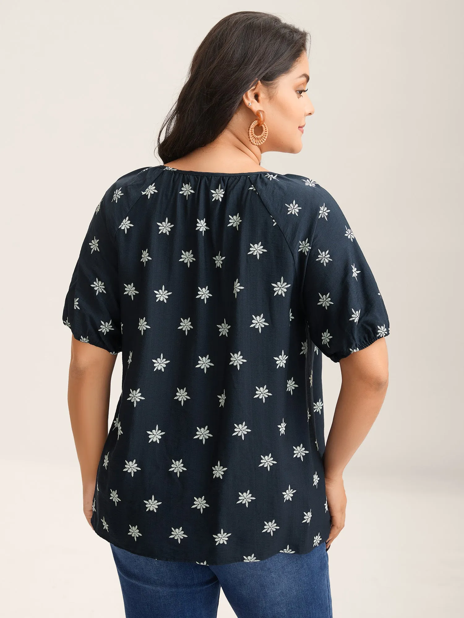 Boho Print Keyhole Pleated Blouse sold by Bloomchic product image thumbnail 4