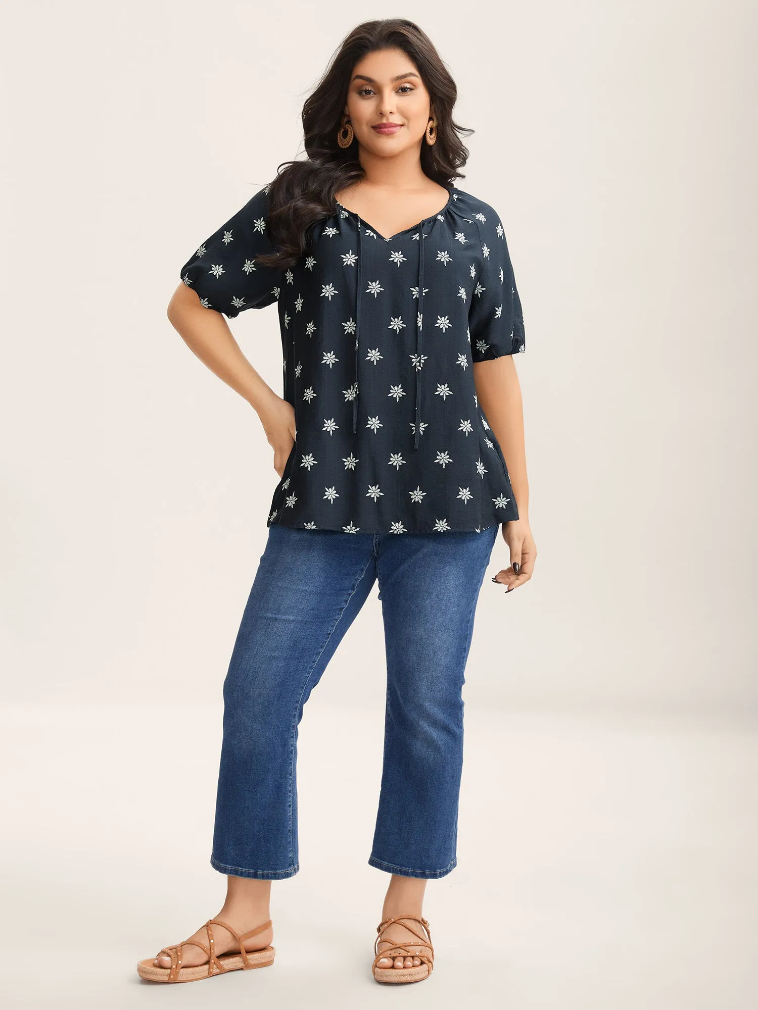 Boho Print Keyhole Pleated Blouse sold by Bloomchic product image thumbnail 3