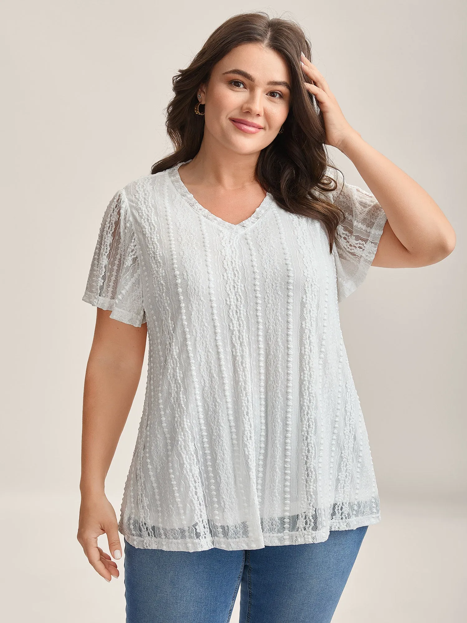 Stretchy Lace V-Neck Knit Top sold by Bloomchic product image thumbnail 2