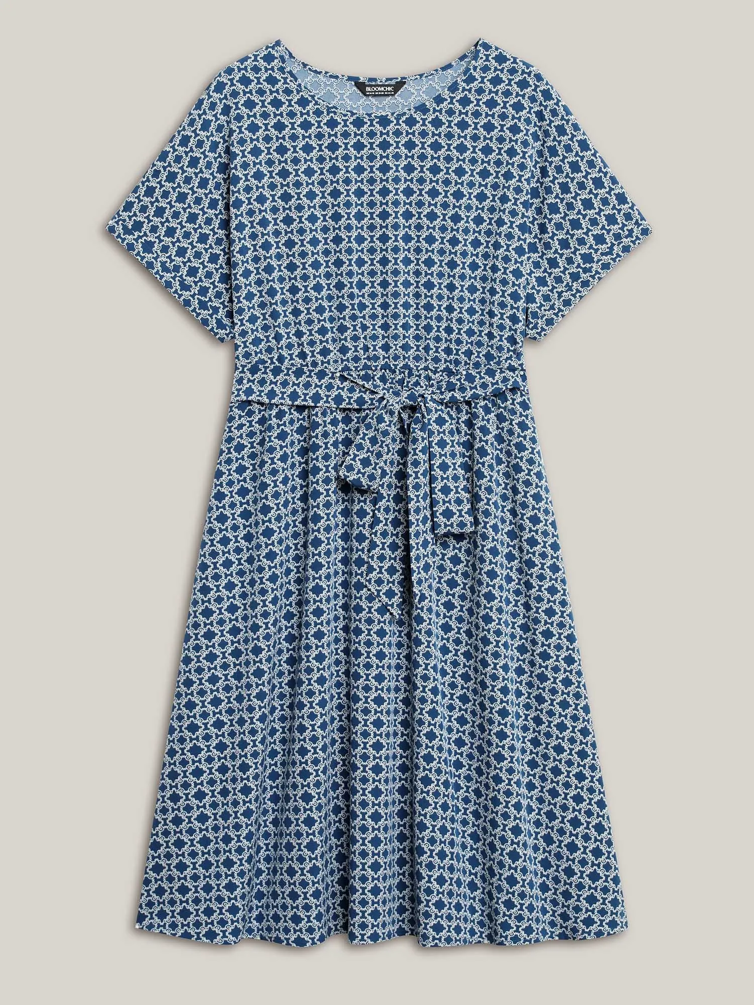 Geometric Print Belted Pockets Midi Dress sold by Bloomchic product image thumbnail 5