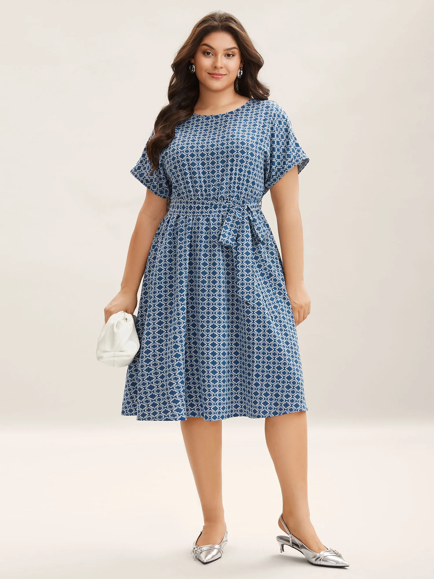 Geometric Print Belted Pockets Midi Dress sold by Bloomchic product image thumbnail 3