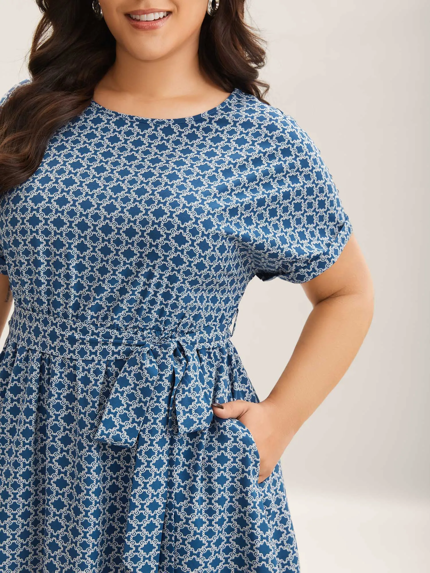 Geometric Print Belted Pockets Midi Dress sold by Bloomchic product image thumbnail 2