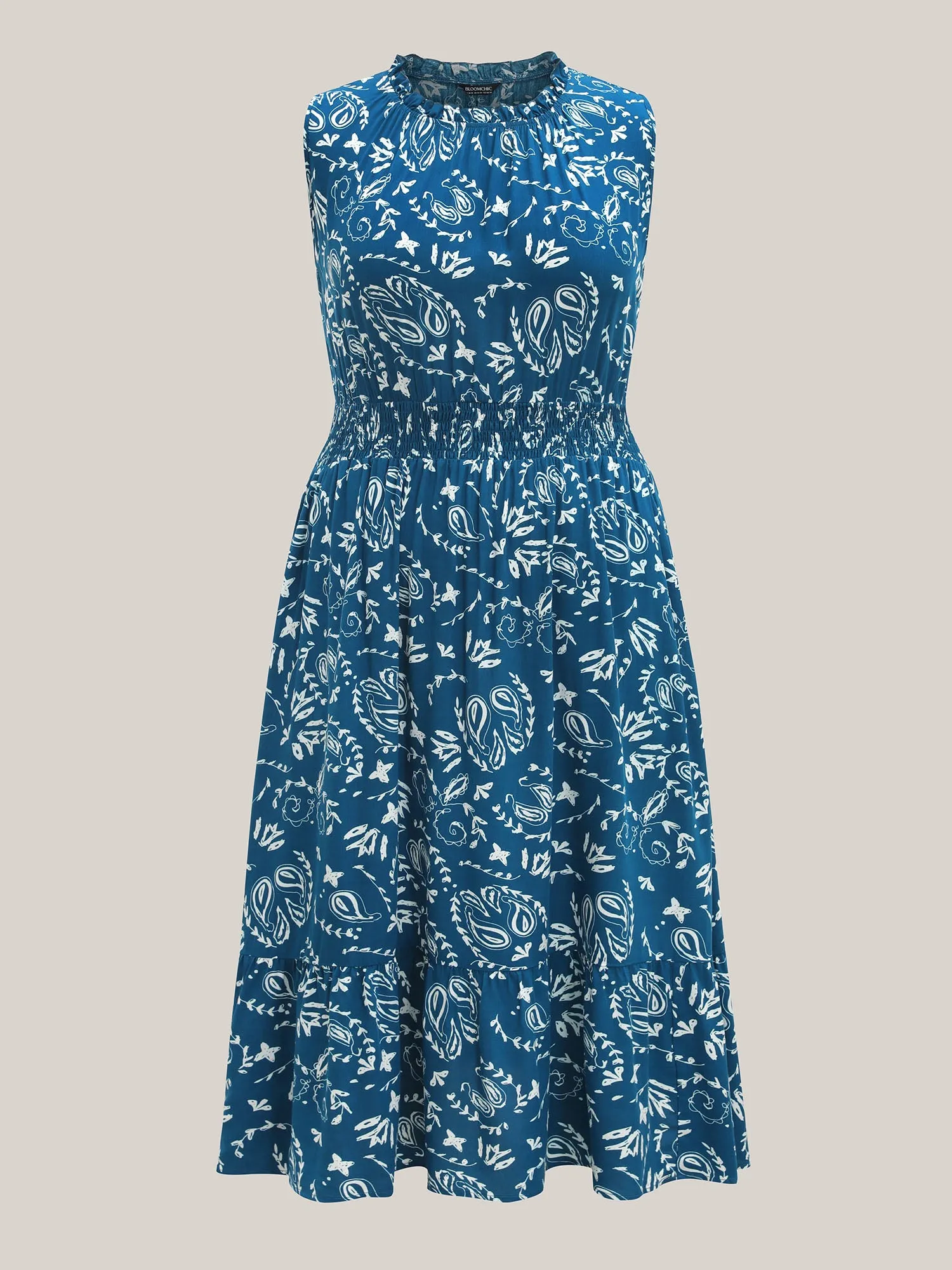 Paisley Print Shirred Sleeveless Midi Dress sold by Bloomchic product image thumbnail 5