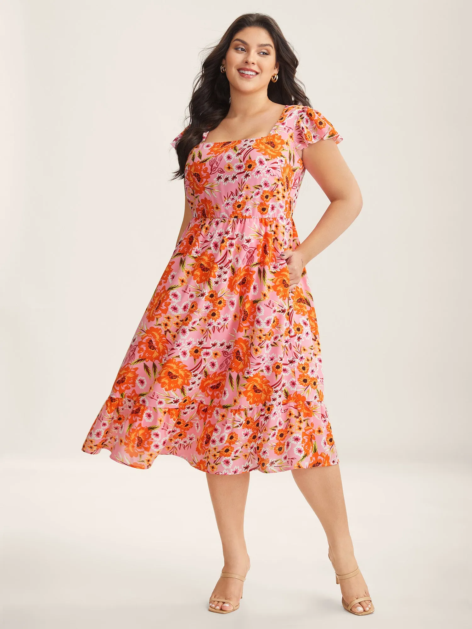 Floral Print Flutter Sleeve Tiered Midi Dress sold by Bloomchic