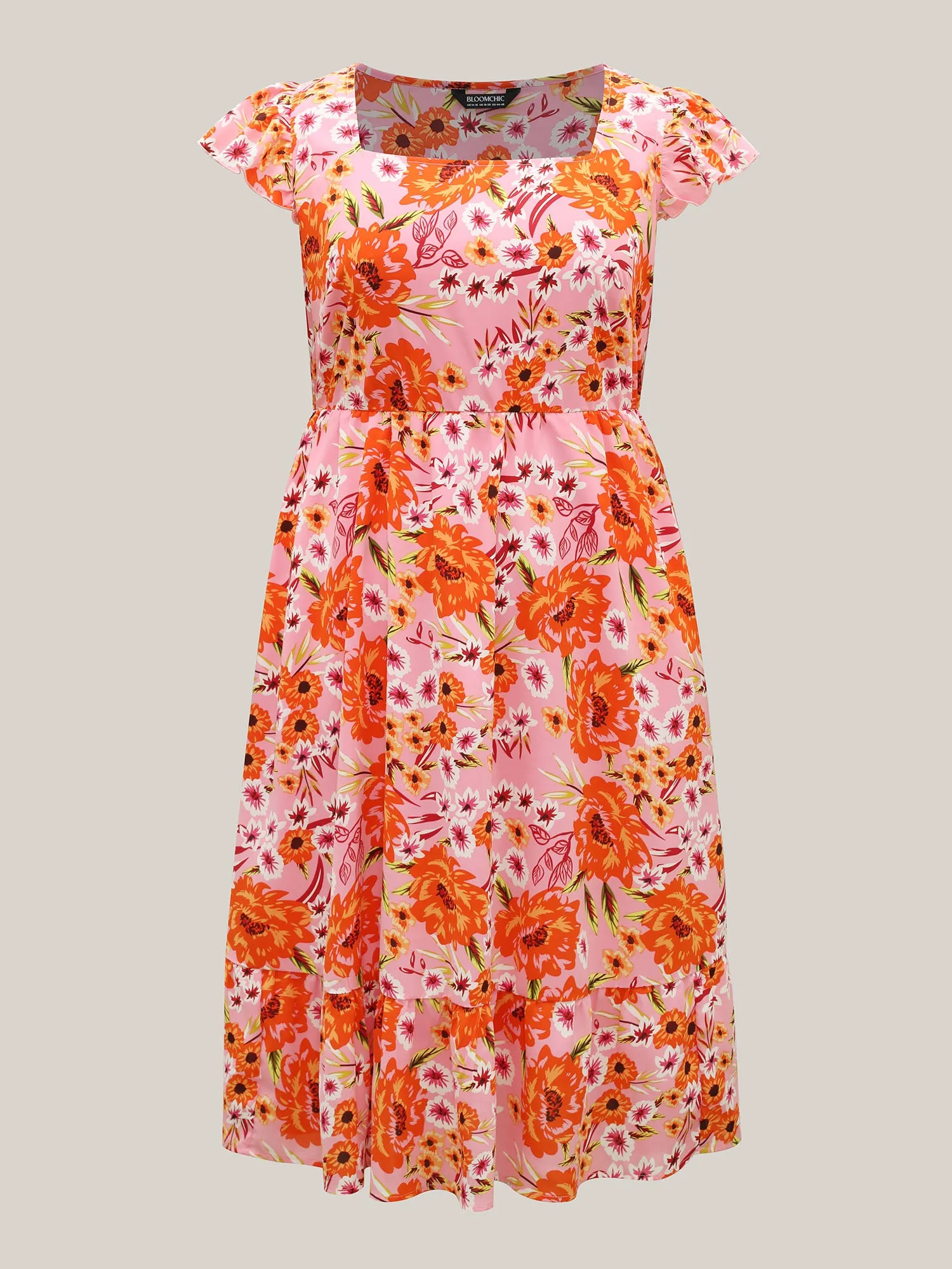 Floral Print Flutter Sleeve Tiered Midi Dress sold by Bloomchic product image thumbnail 5