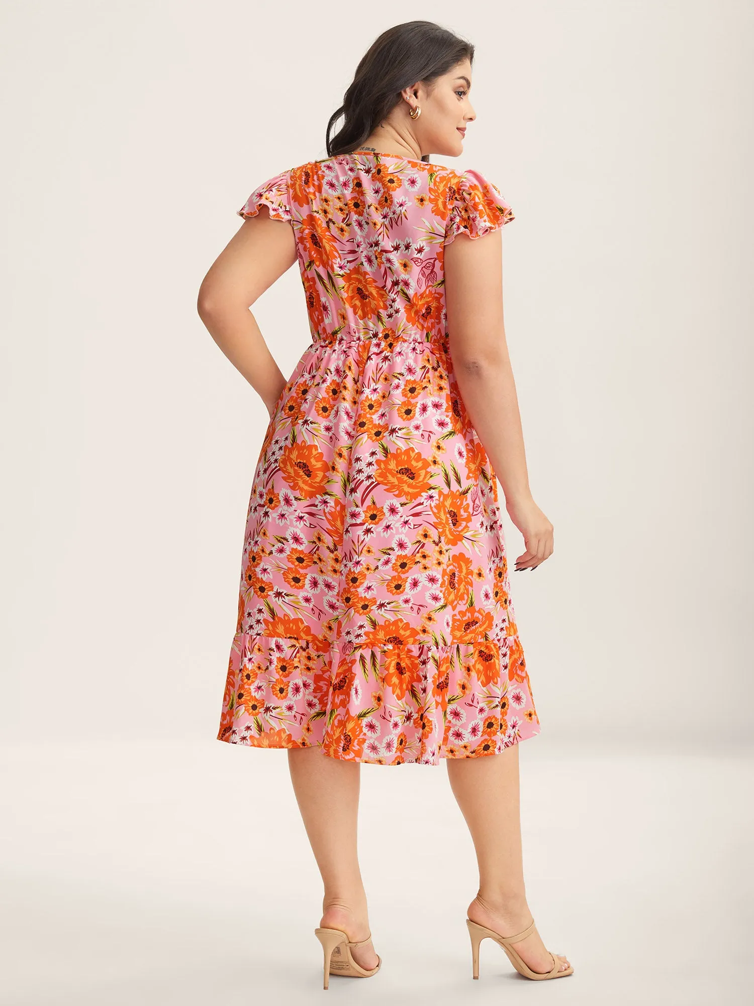 Floral Print Flutter Sleeve Tiered Midi Dress sold by Bloomchic product image thumbnail 4