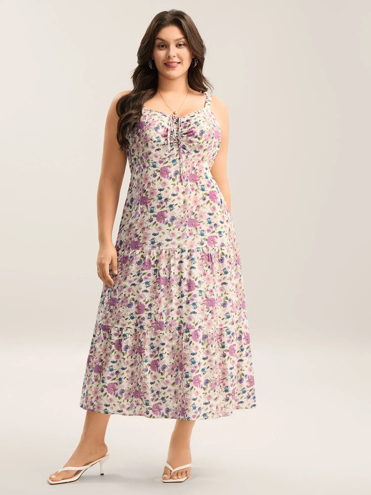 Dreamy Floral Rayon Neck Tie Midi Dress sold by Bloomchic product image thumbnail 2