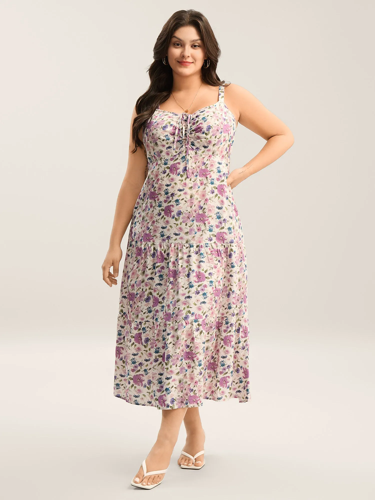 Dreamy Floral Rayon Neck Tie Midi Dress sold by Bloomchic product image thumbnail 3