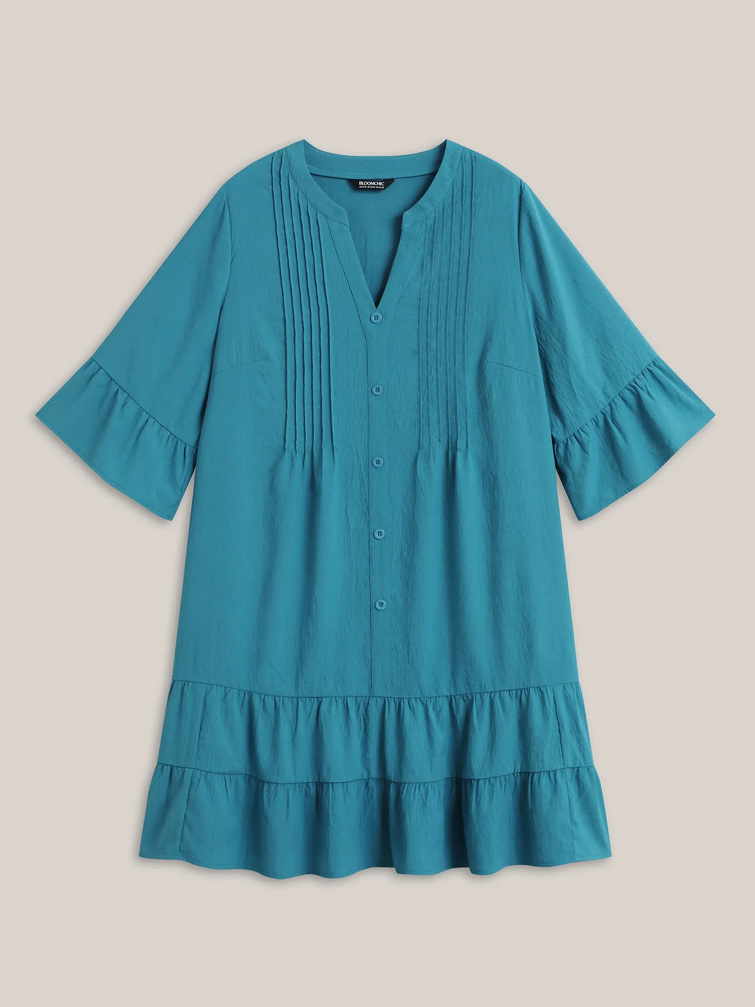 Toothpick Pleat Relaxed Fit Tiered Midi Dress sold by Bloomchic product image thumbnail 5