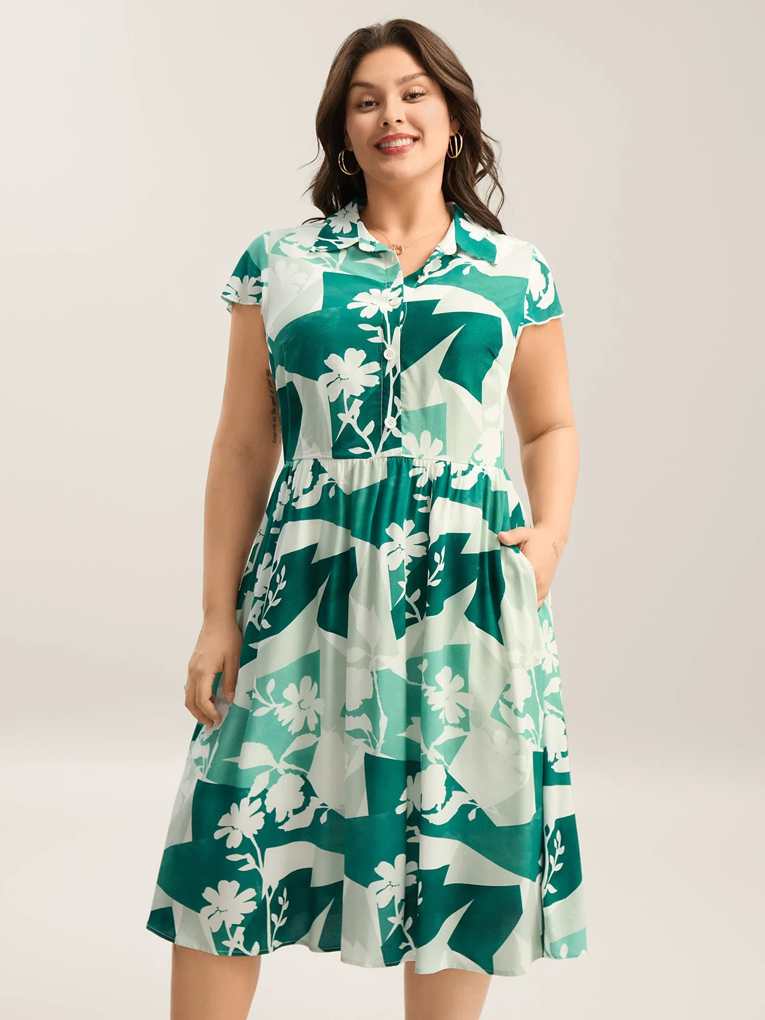 Serene Floral Print Pockets Midi Dress sold by Bloomchic