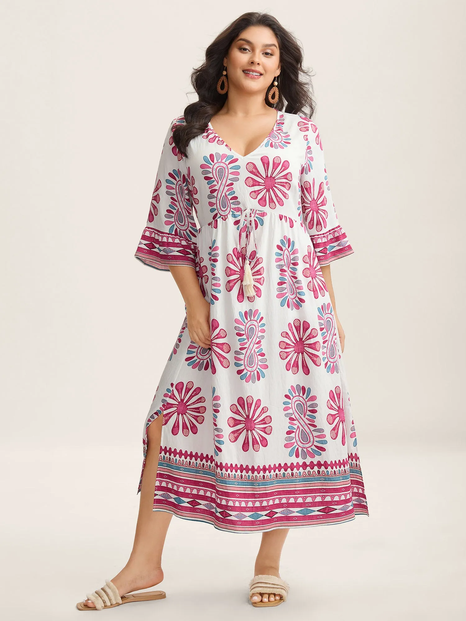 Boho Drama Sheer A-Line Midi Dress sold by Bloomchic