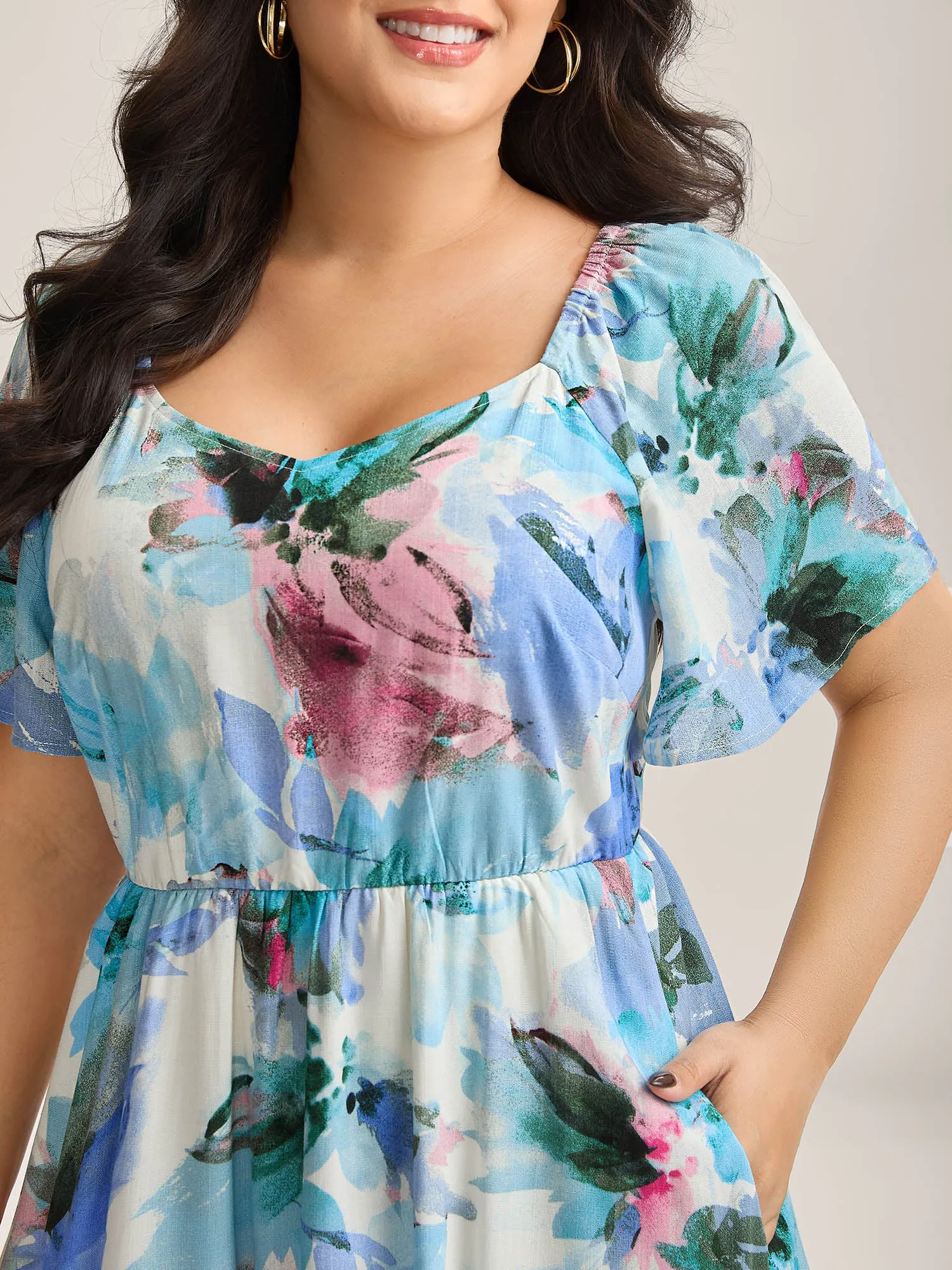 Floral Print Sweetheart Neck Pockets Midi Dress sold by Bloomchic product image thumbnail 2