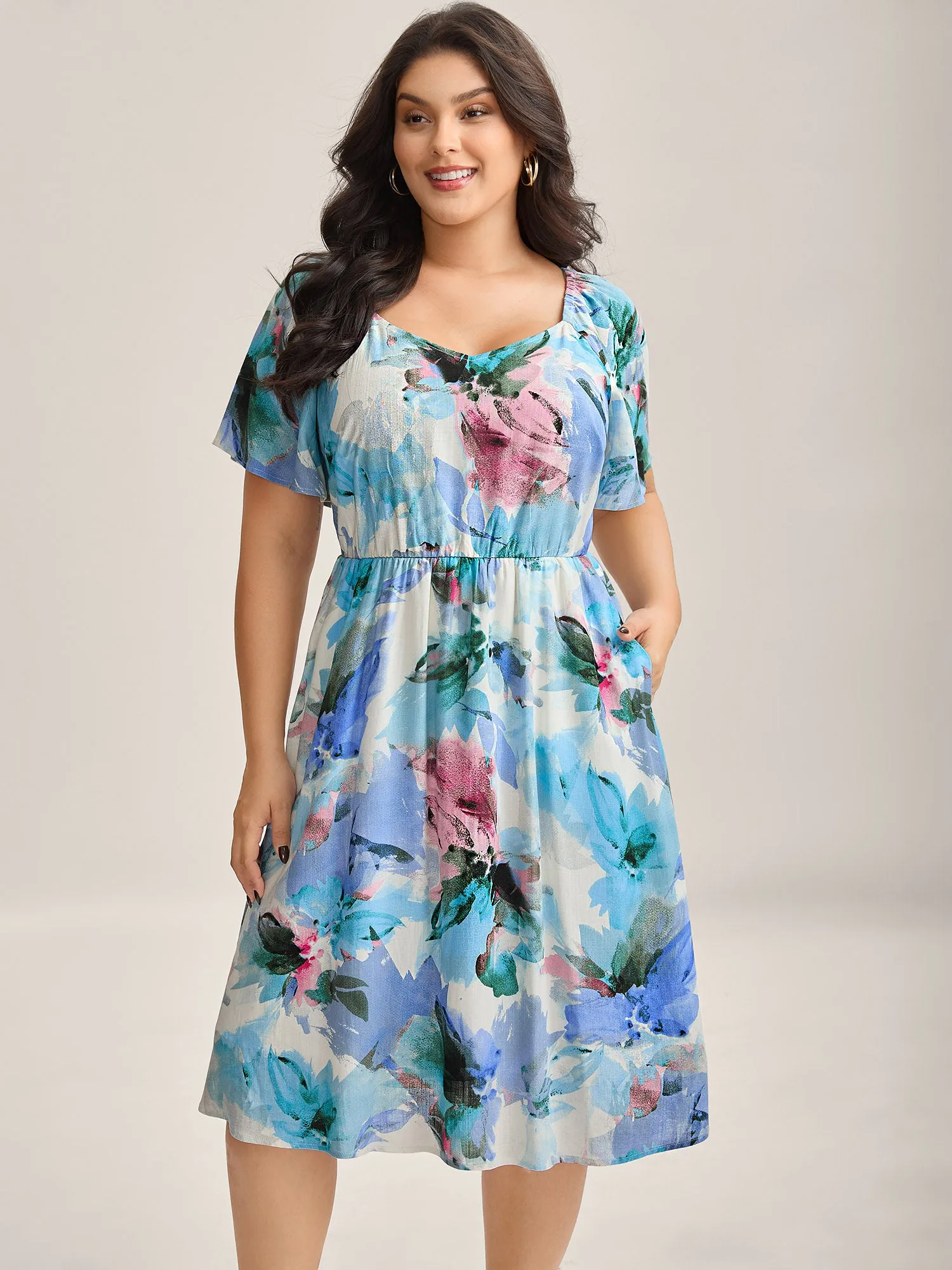 Floral Print Sweetheart Neck Pockets Midi Dress sold by Bloomchic