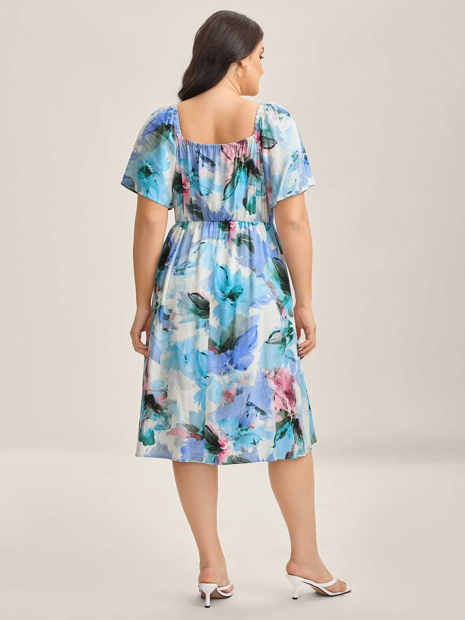 Floral Print Sweetheart Neck Pockets Midi Dress sold by Bloomchic product image thumbnail 4